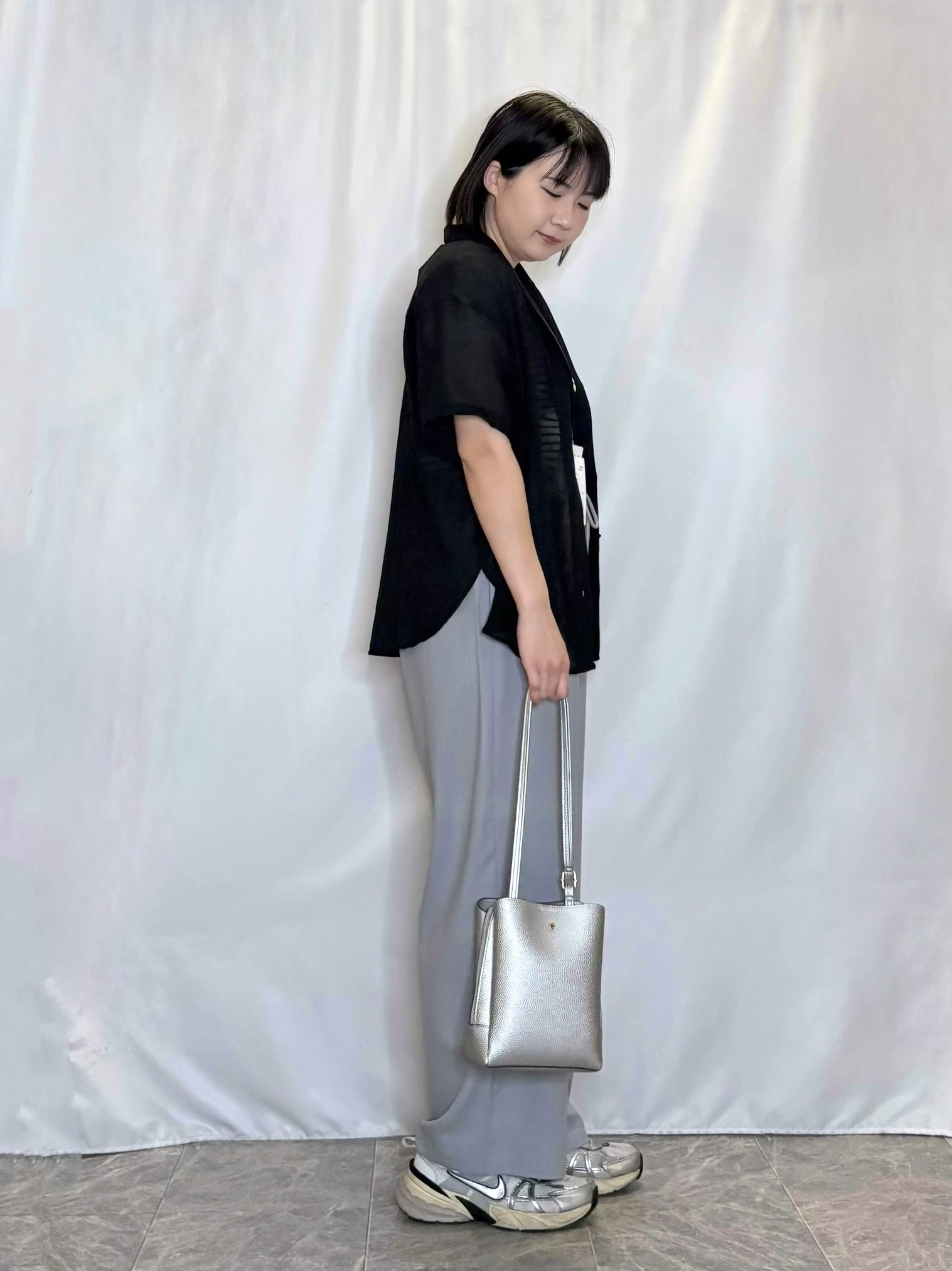 ネリさんの「SHOO･LA･RUE｜【S-LL】ナチュラルに決まる 半袖シアーシャツジャケット」を使ったコーディネート