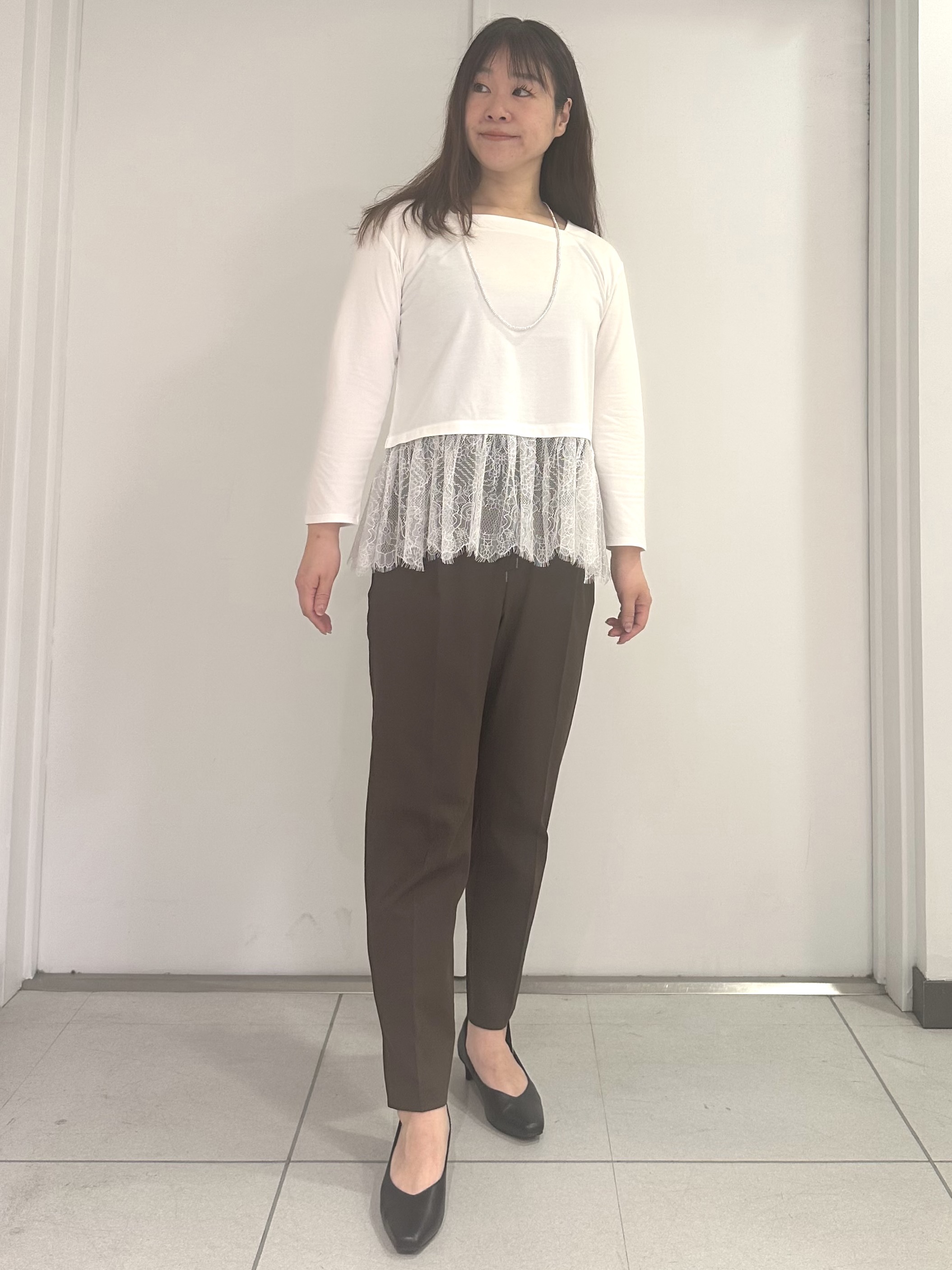 miさんの「Reflect｜【選べる2柄／セットアップ可】シャツ衿シアーブラウス」を使ったコーディネート