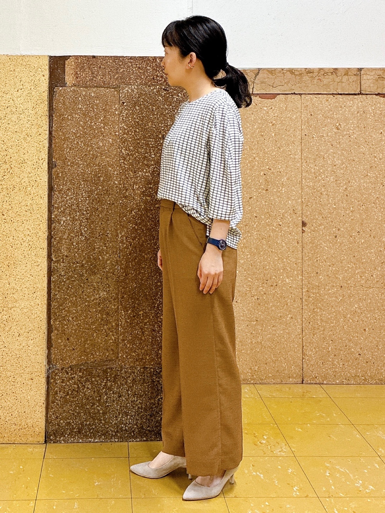 hattoriさんの「INDIVI｜【UVケア／吸汗速乾】チェック柄タックボリュームスリーブトップス」を使ったコーディネート