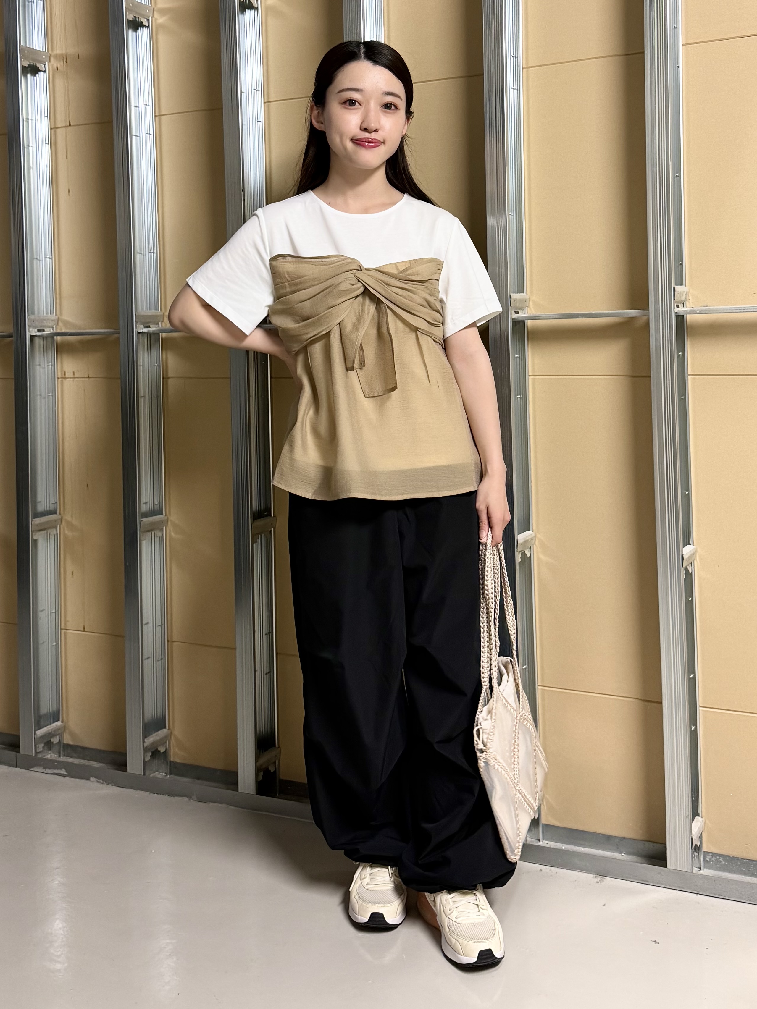 sahoさんの「THE SHOP TK｜【ひんやり／吸水速乾／UV】ビスチェ風 切り替えTシャツ」を使ったコーディネート