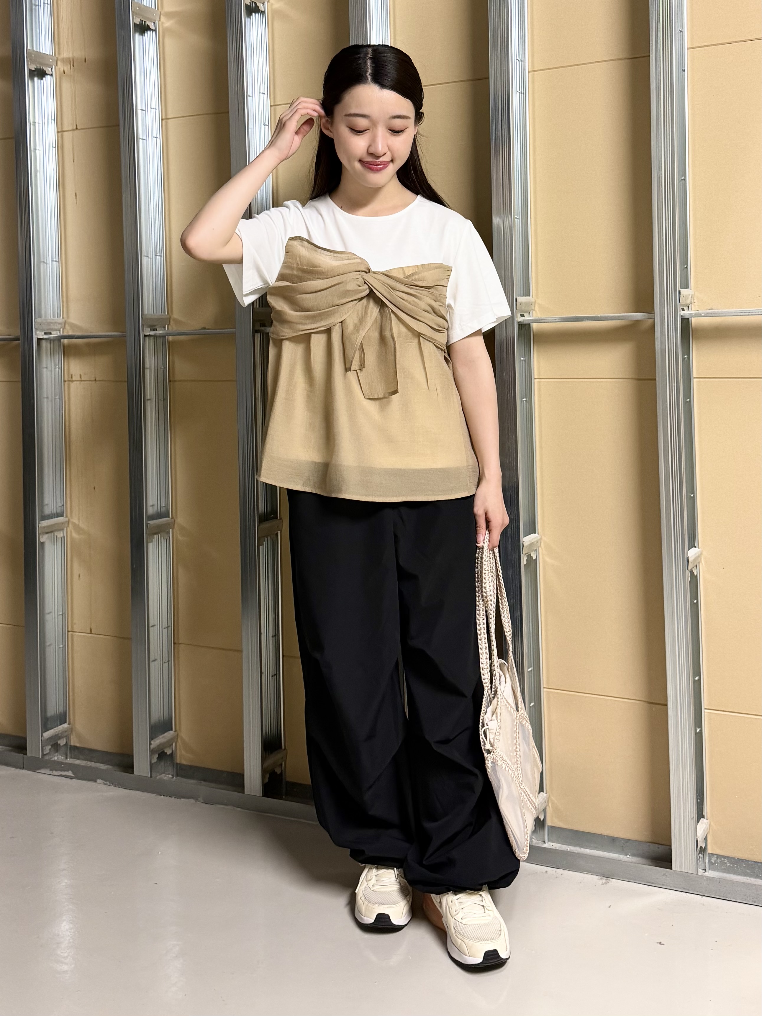sahoさんの「THE SHOP TK｜【ひんやり／吸水速乾／UV】ビスチェ風 切り替えTシャツ」を使ったコーディネート