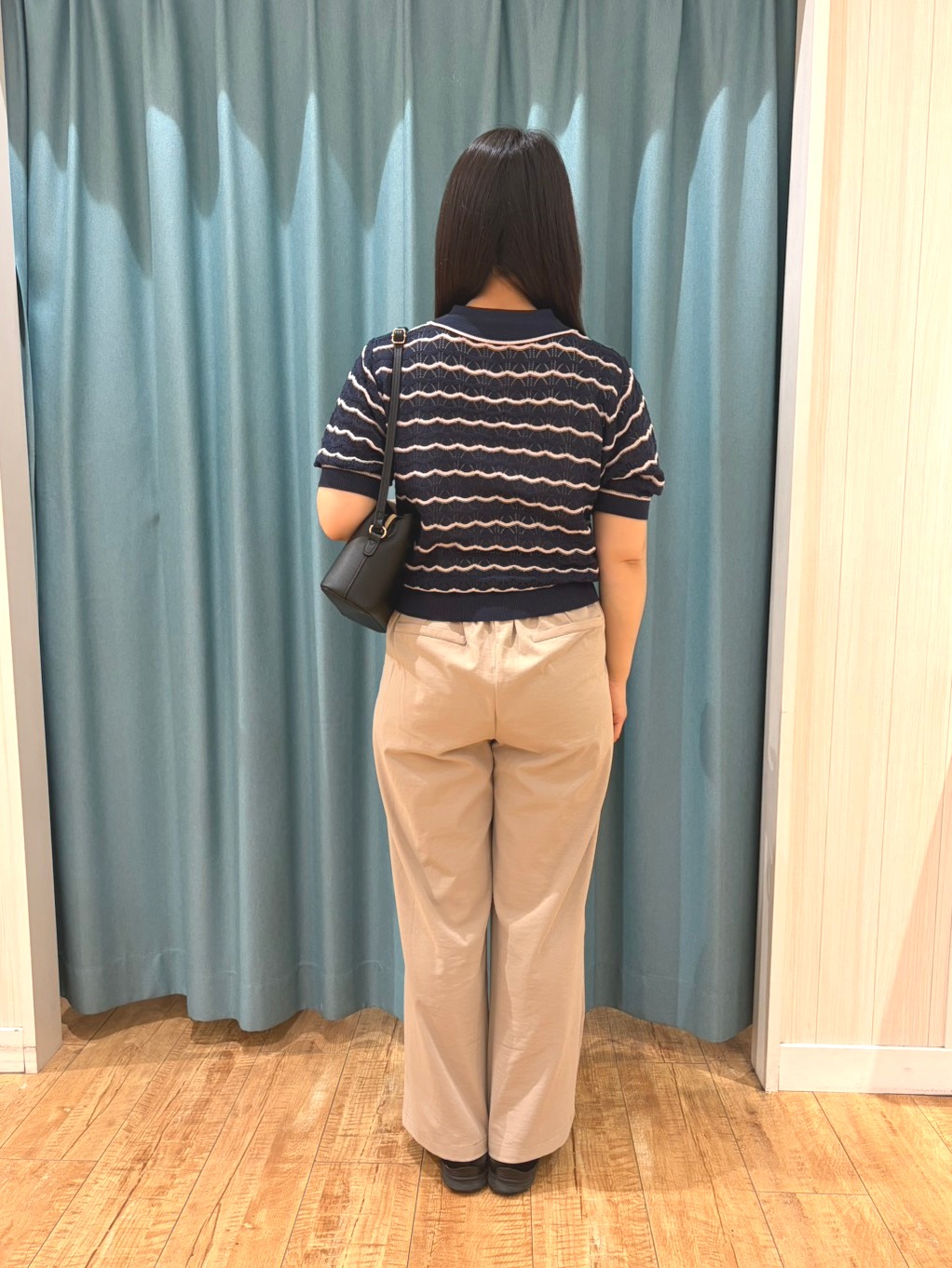 Miさんの「SHOO･LA･RUE｜【S-LL/洗濯機可】ニュアンスボーダー シアーニットポロ」を使ったコーディネート