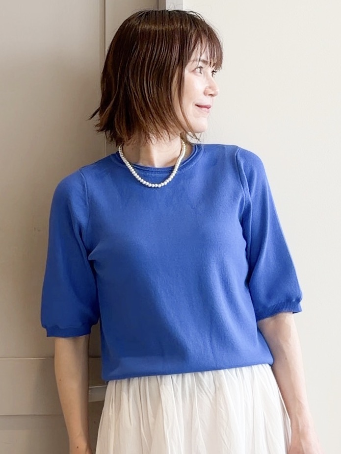 yamakoさんの「grove｜【シリーズ累計36万枚/UVカット・ひんやり・洗濯機OK】やわらかドライタッチ 五分袖クルーネックニ」を使ったコーディネート