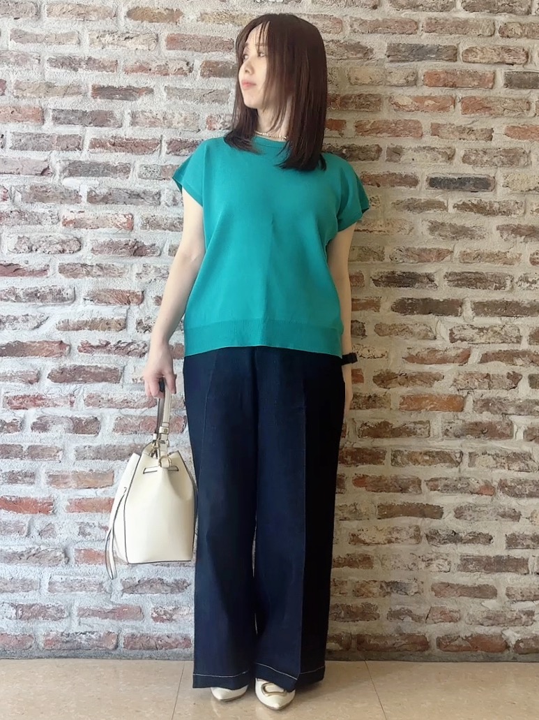 tokiさんの「THE SHOP TK｜【S-XL/ひんやりタッチ】多機能フレンチスリーブニット 洗濯機OK/UVケア/毛玉になりにくい」を使ったコーディネート