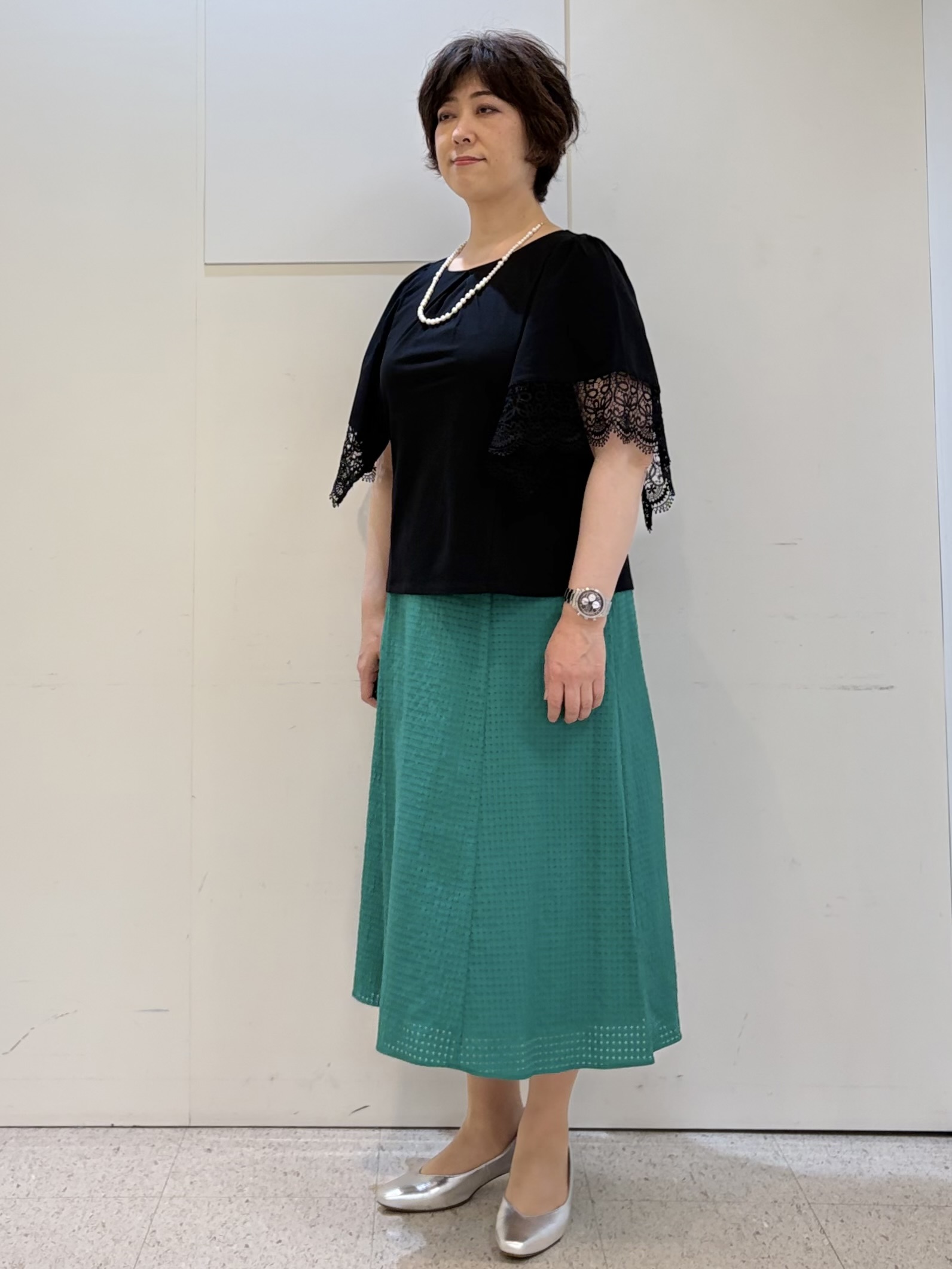 ヤスコさんの「Reflect｜【UVカット／接触冷感】レーススリーブジャージカットソー」を使ったコーディネート