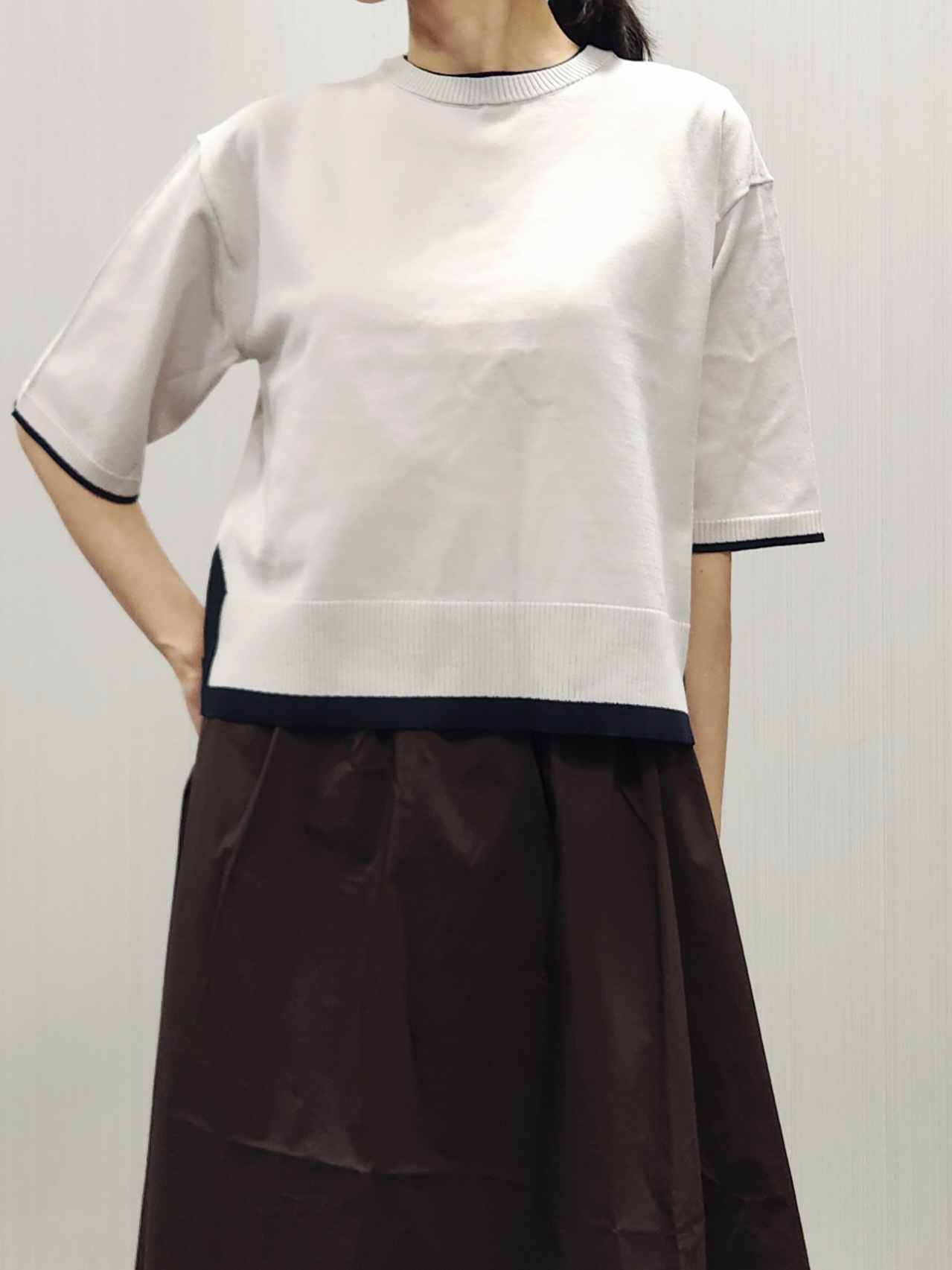 naraさんの「Dessin｜【洗える】バイカラーボクシーシルエットニット」を使ったコーディネート