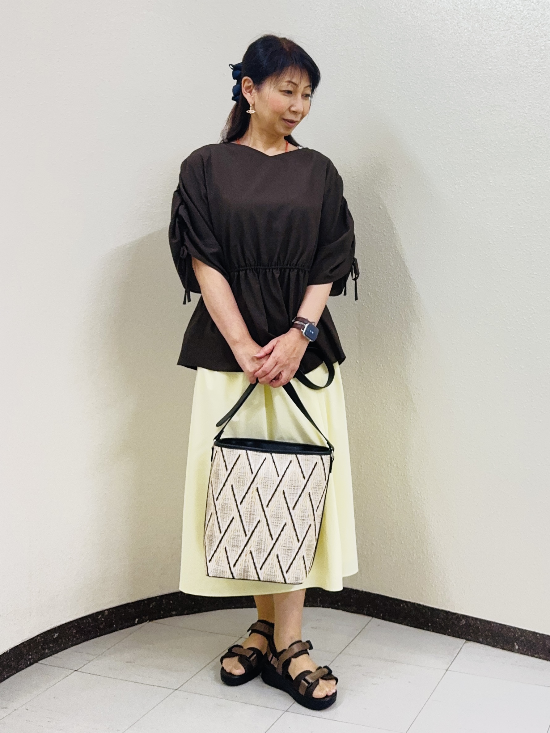 ⭐︎Eimi⭐︎さんの「Reflect｜【通気性あり／涼しい／マシンウォッシャブル】ウエストギャザーブラウス」を使ったコーディネート