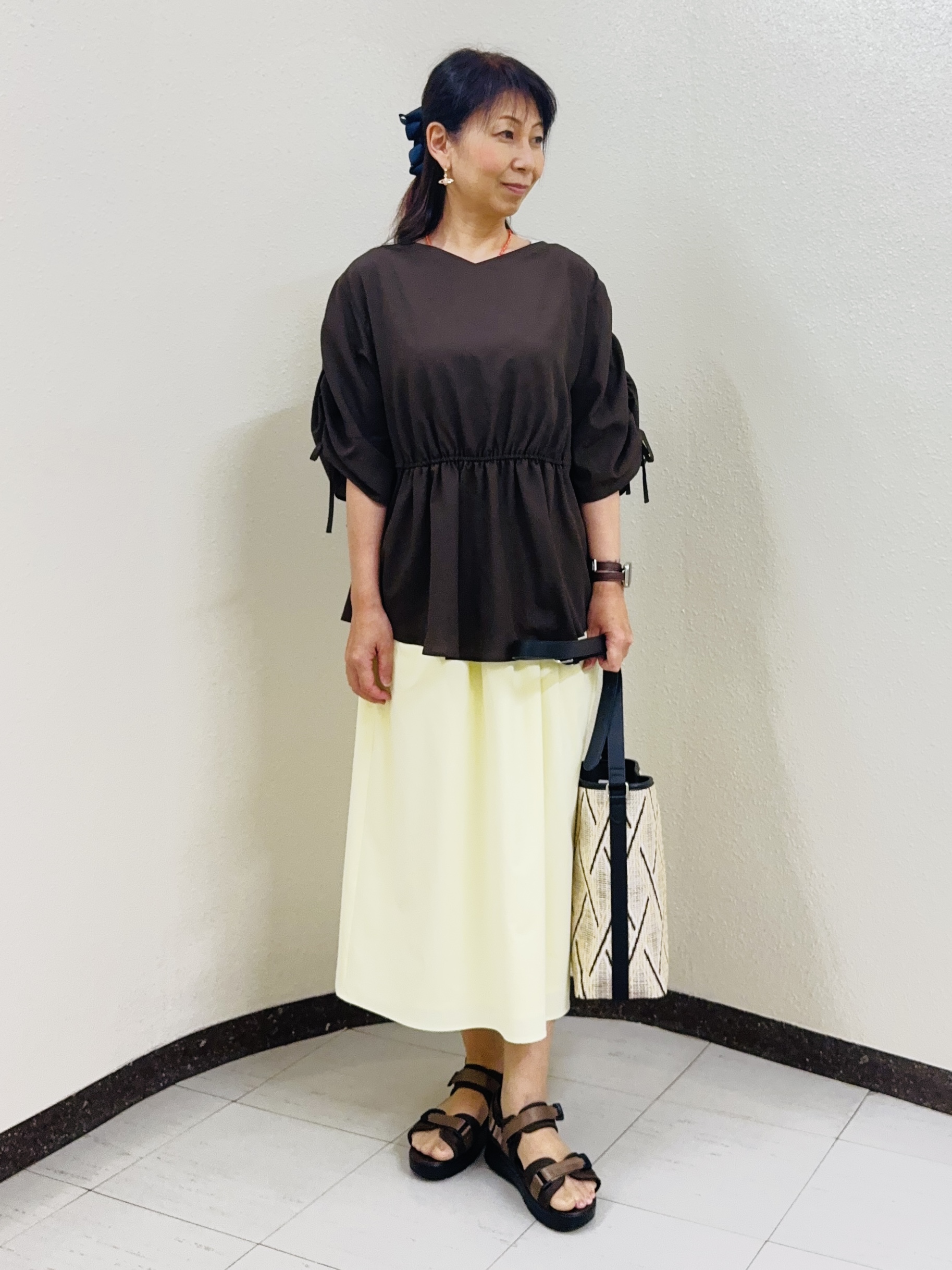 ⭐︎Eimi⭐︎さんの「Reflect｜【通気性あり／涼しい／マシンウォッシャブル】ウエストギャザーブラウス」を使ったコーディネート