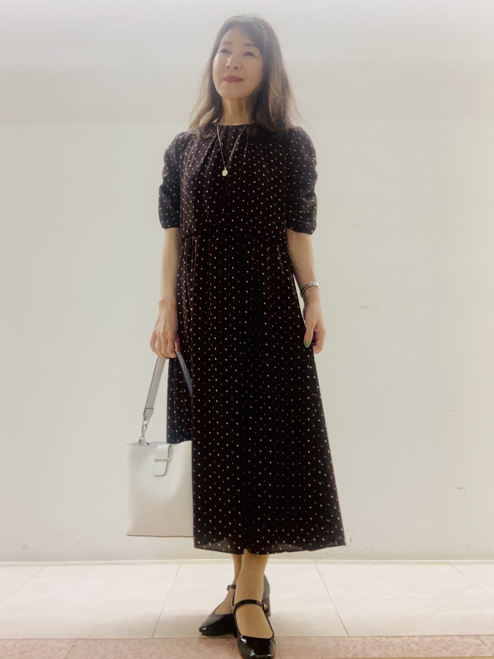 kurodaさんの「Reflect｜小紋柄ジョーゼットワンピース」を使ったコーディネート