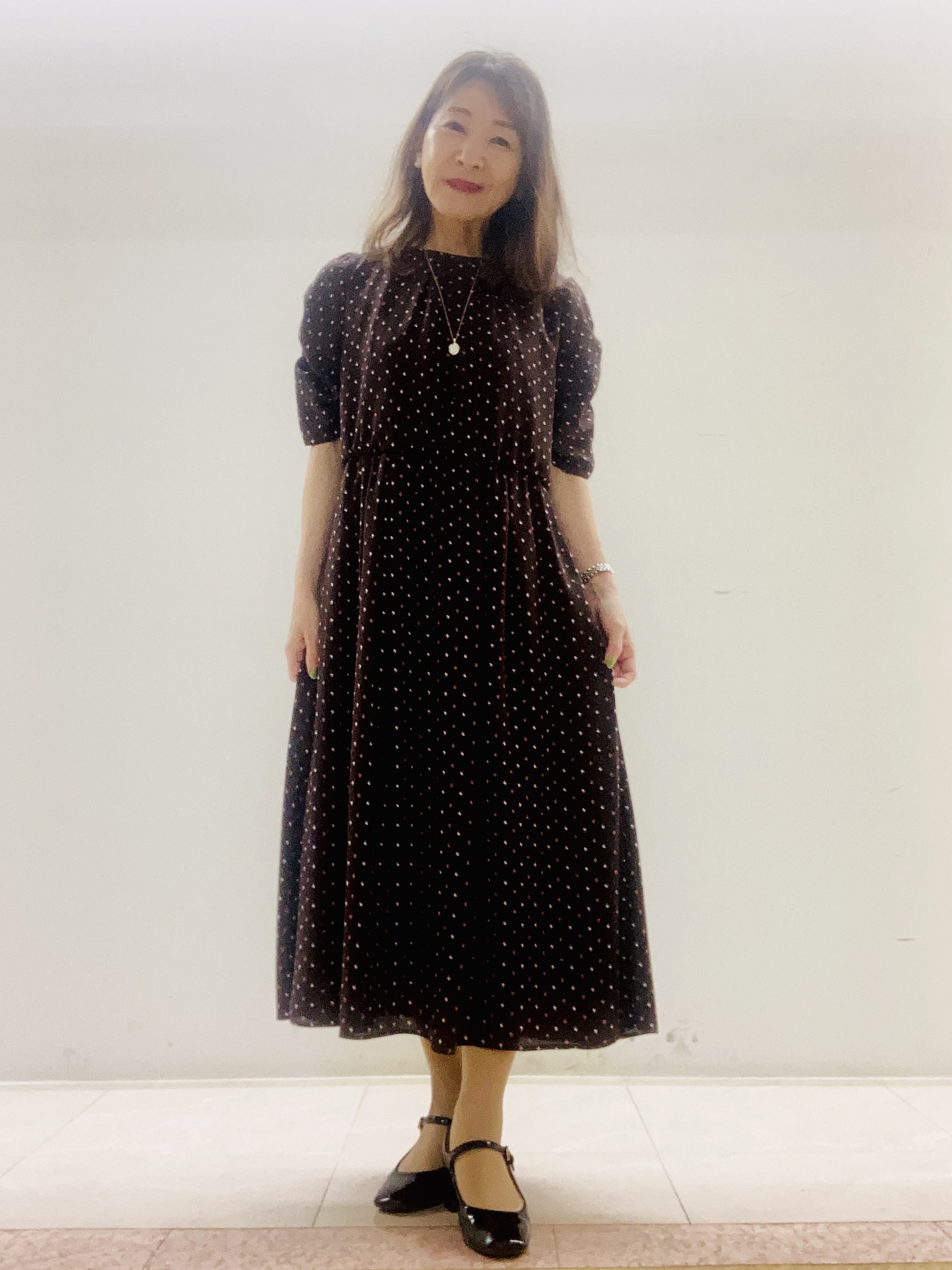 kurodaさんの「Reflect｜小紋柄ジョーゼットワンピース」を使ったコーディネート