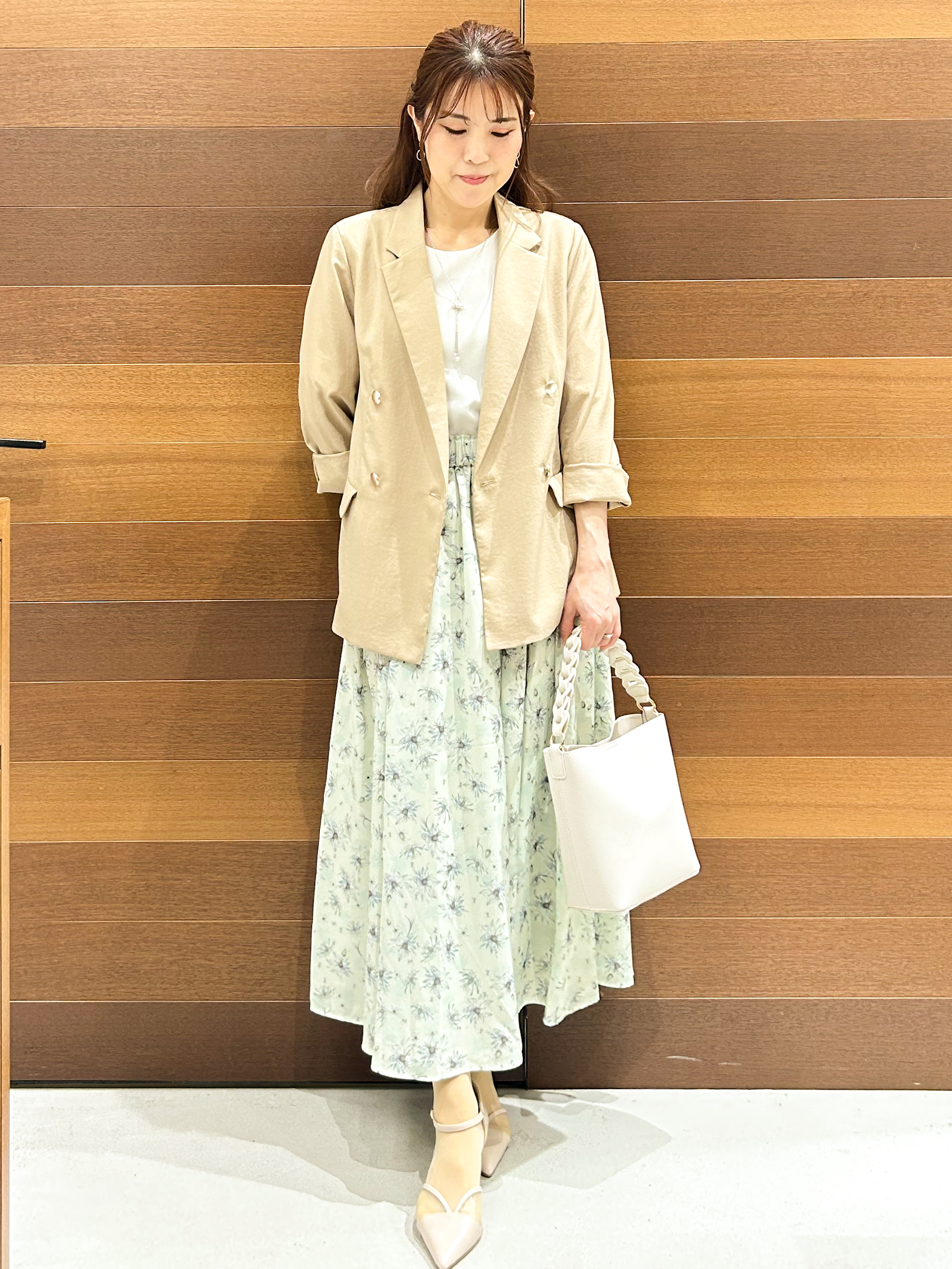 yumiさんの「OPAQUE.CLIP｜《再入荷》ダブルブレストテーラードジャケット【接触冷感／吸水速乾／イージーアイロン／防シワ／洗濯機O」を使ったコーディネート
