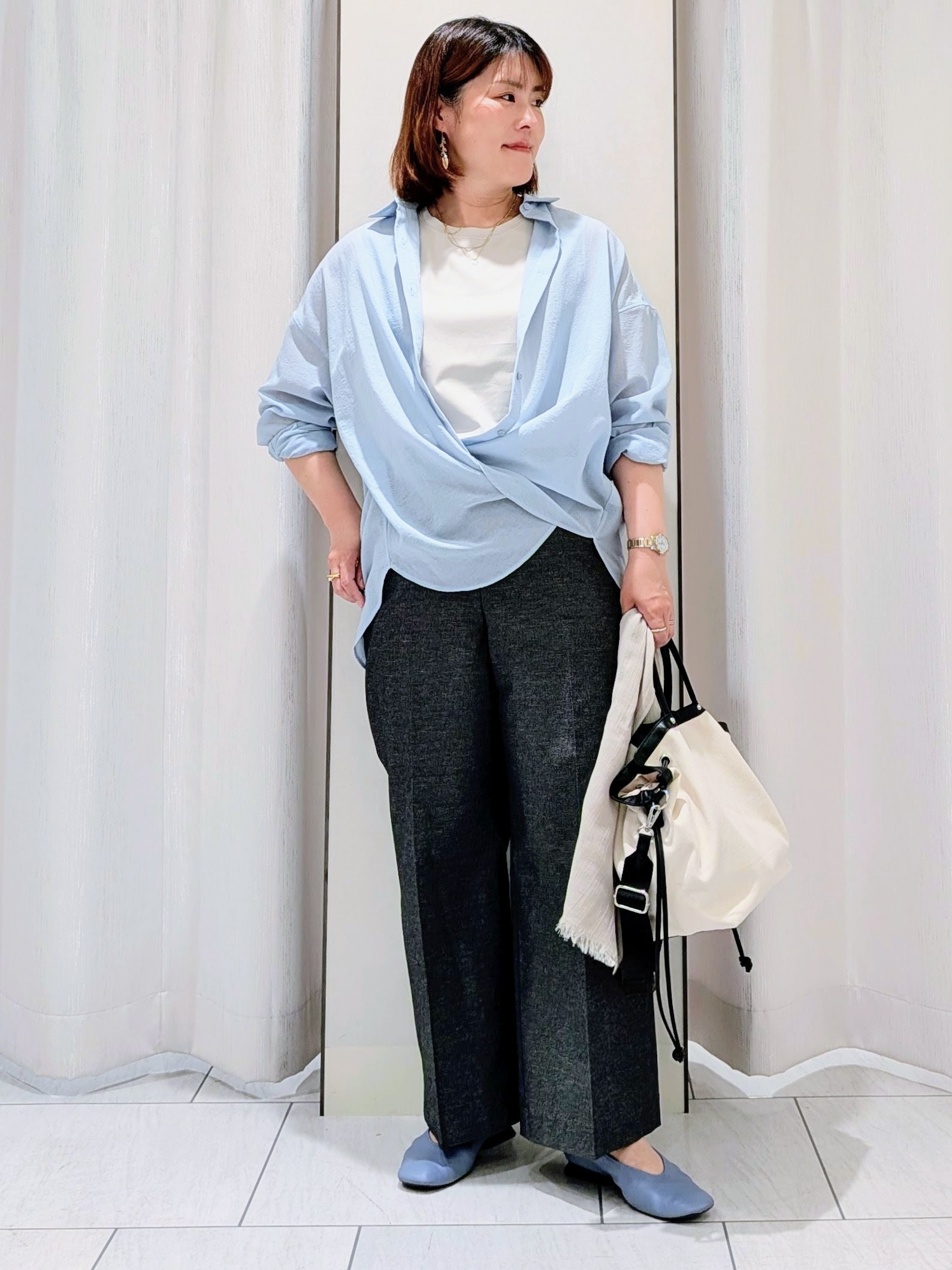 Onumaさんの「UNTITLED｜【2WAY/マシンウォッシャブル】カシュクールデザインシャツ」を使ったコーディネート