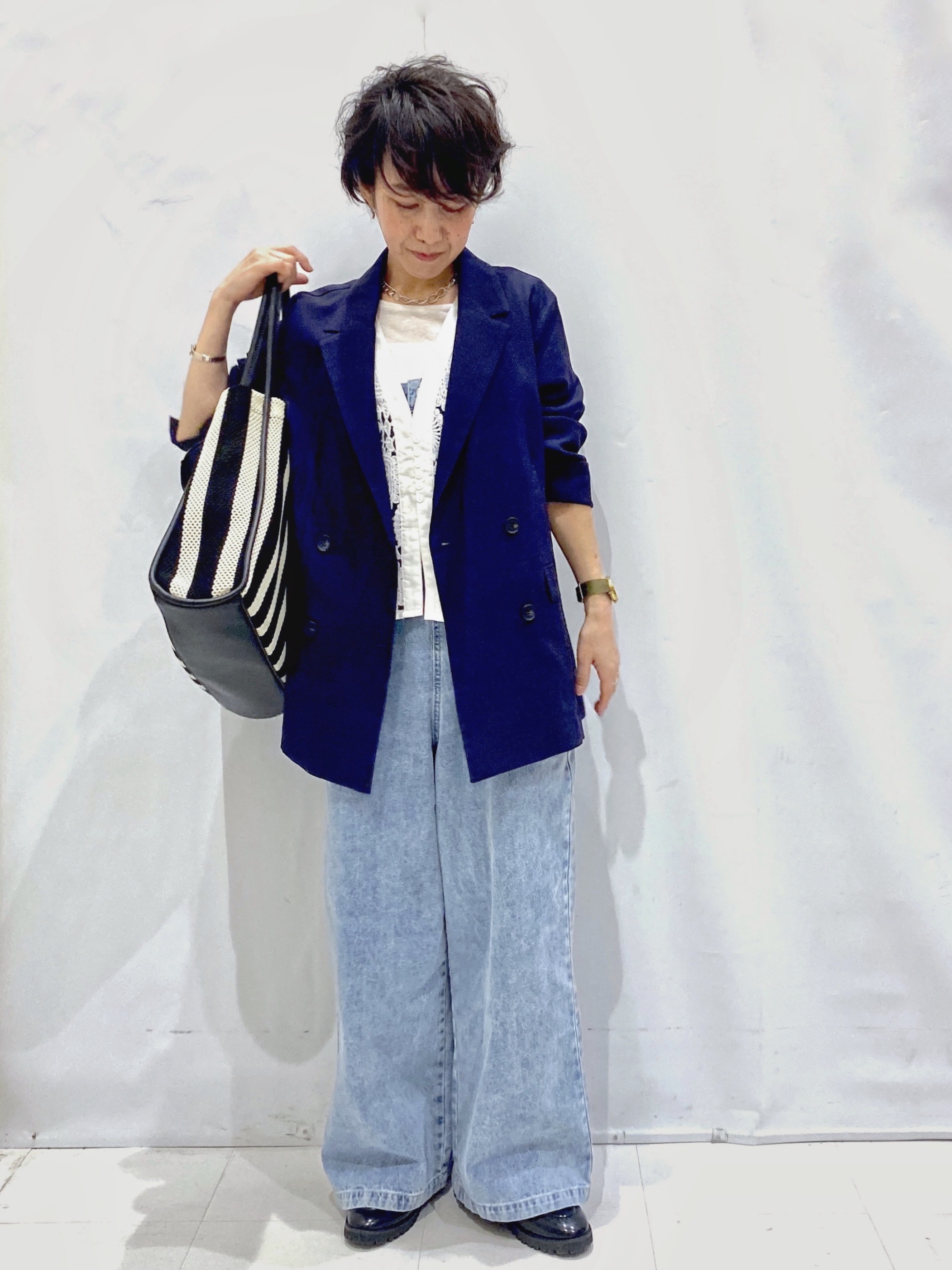 Bonさんの「OPAQUE.CLIP｜【UV／接触冷感】ダブルブレストジャケット《防シワ加工／洗える》」を使ったコーディネート