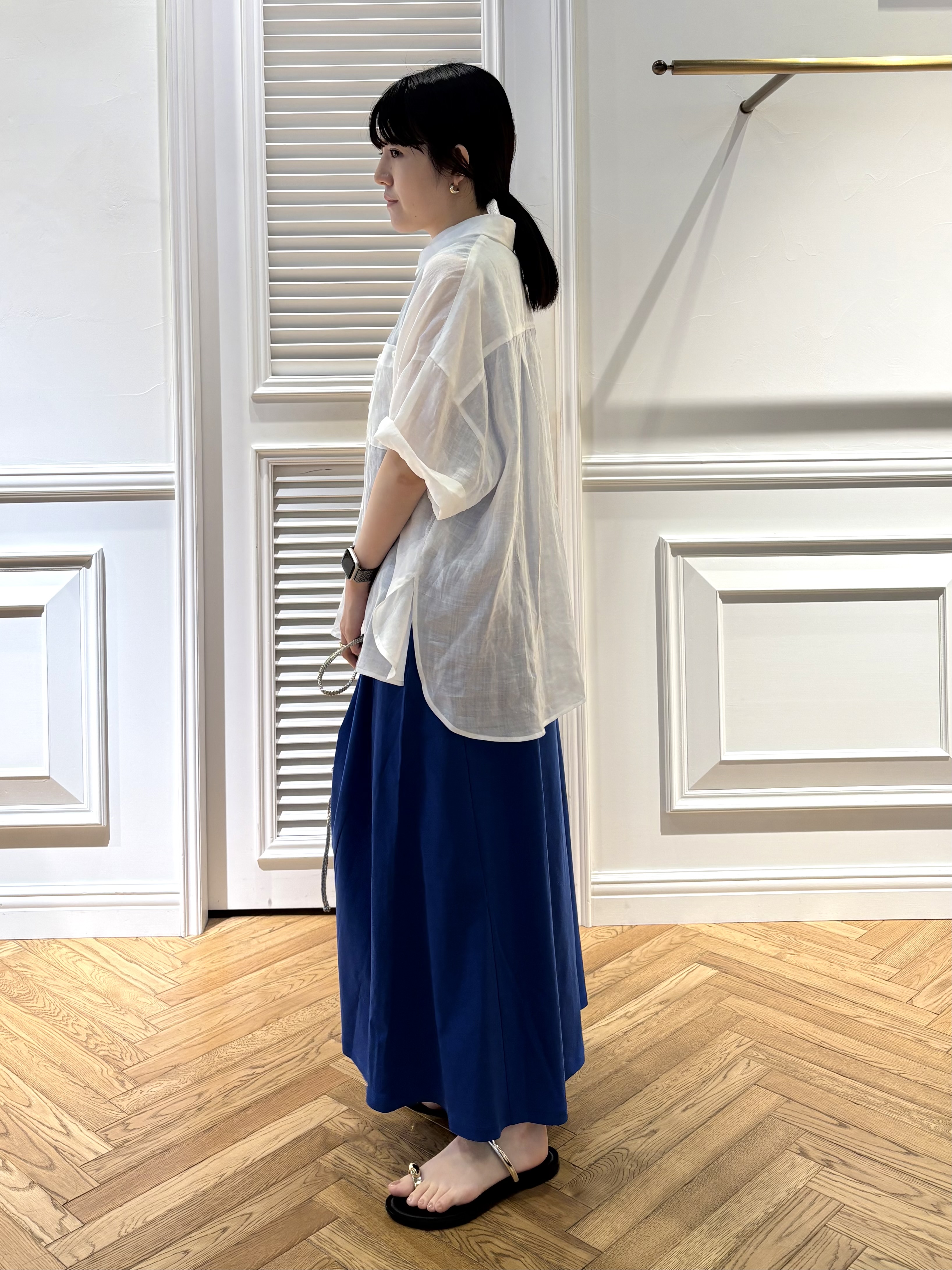 cocoさんの「DRESSTERIOR｜【接触冷感／抗菌防臭／消臭/ウォッシャブル】アイスクリアコットン フレンチスリーブワンピース」を使ったコーディネート