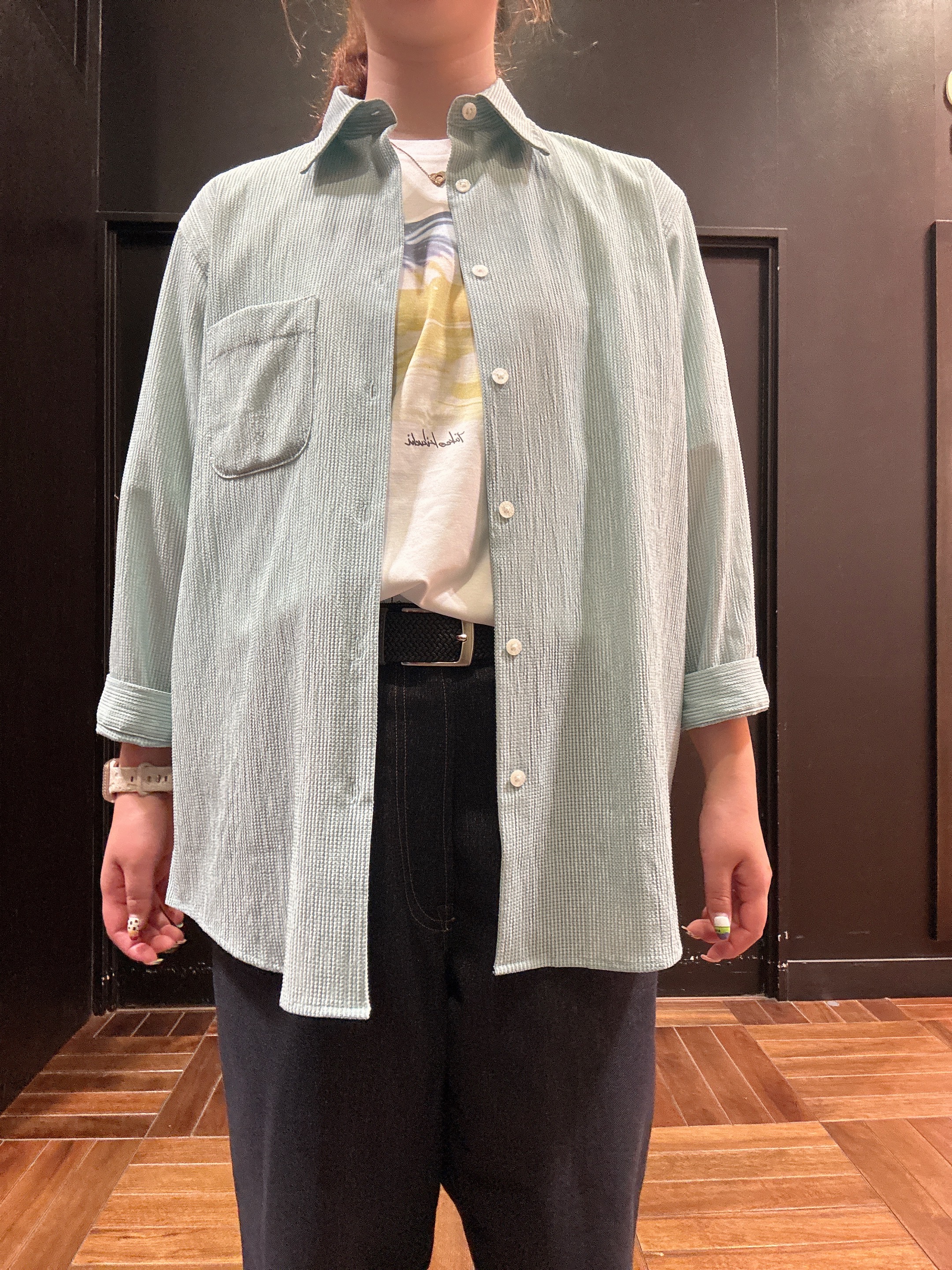 ヒナさんの「TAKEO KIKUCHI｜【通気性】トリコットサッカー 7分袖シャツ」を使ったコーディネート