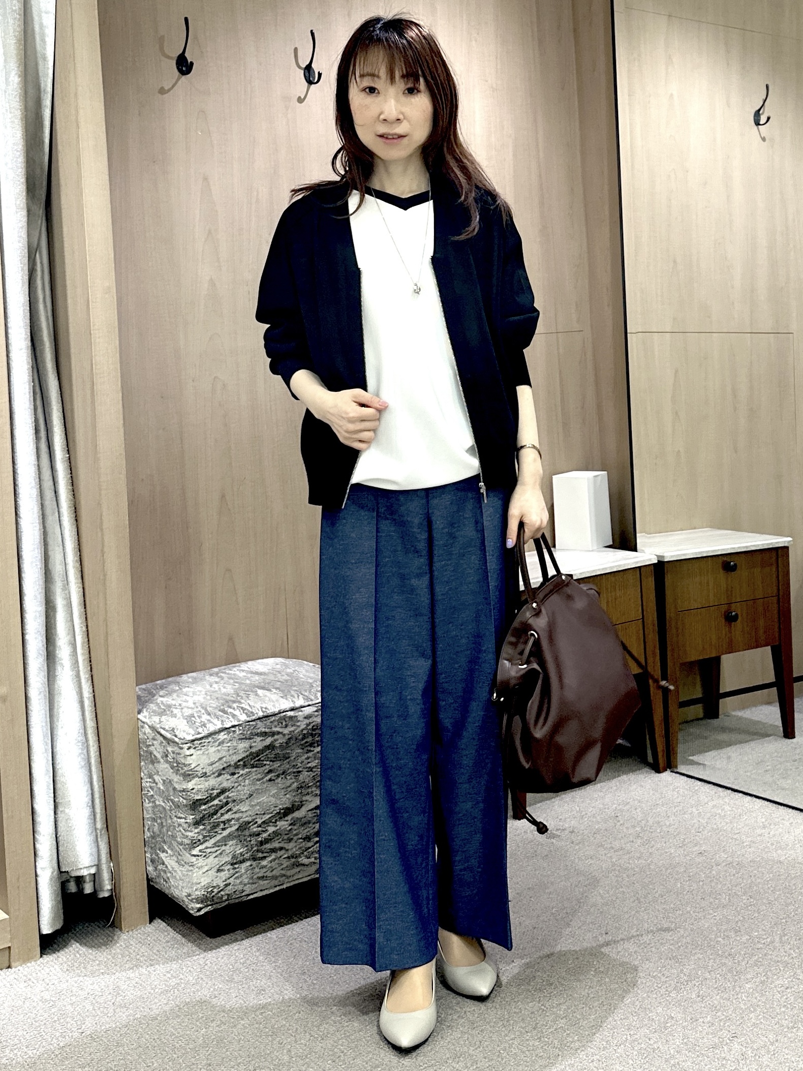 Miwaさんの「UNTITLED｜【11色展開/体型カバー】前後2WAYフレンチスリーブニット」を使ったコーディネート
