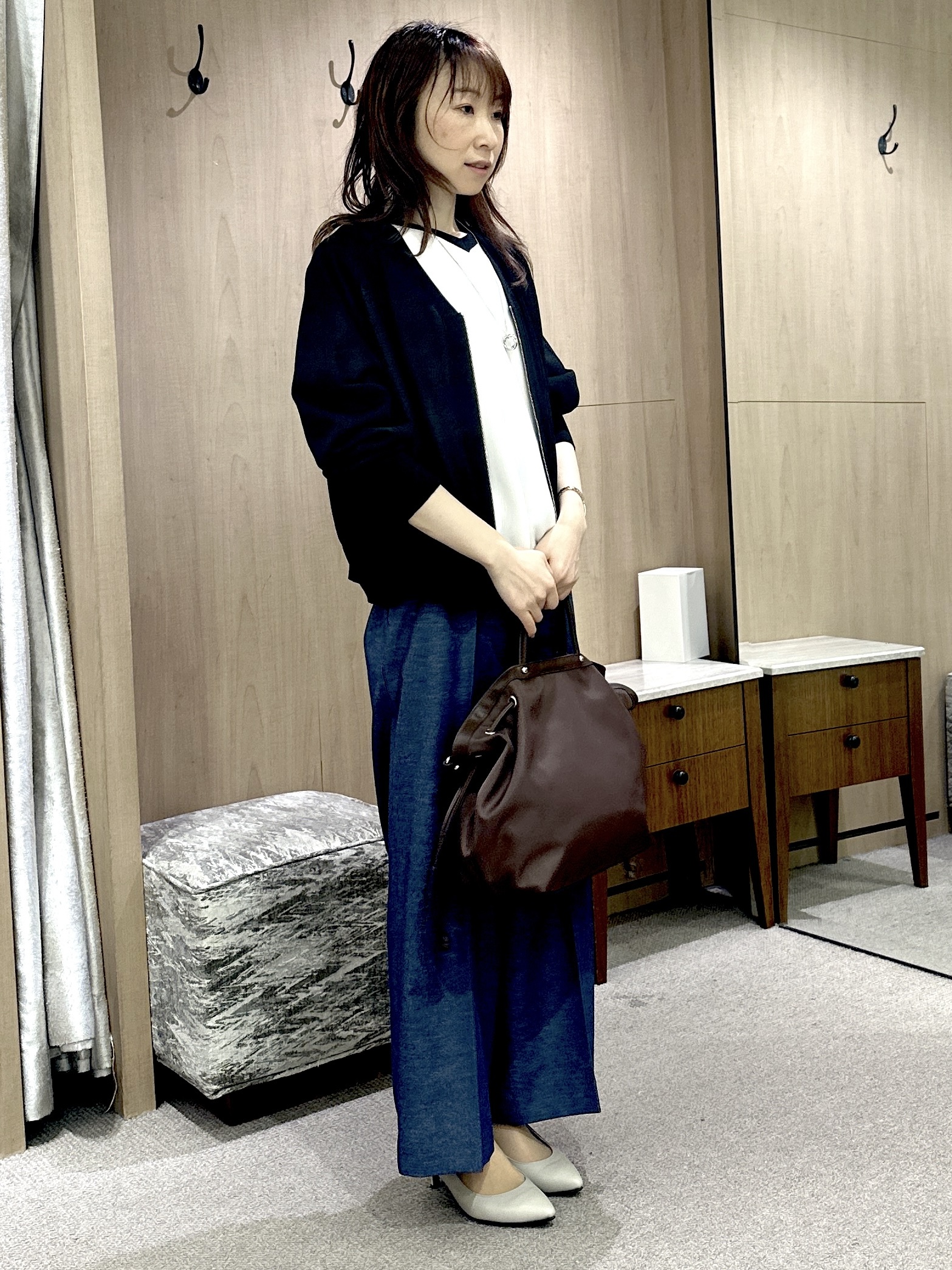 Miwaさんの「UNTITLED｜【11色展開/体型カバー】前後2WAYフレンチスリーブニット」を使ったコーディネート