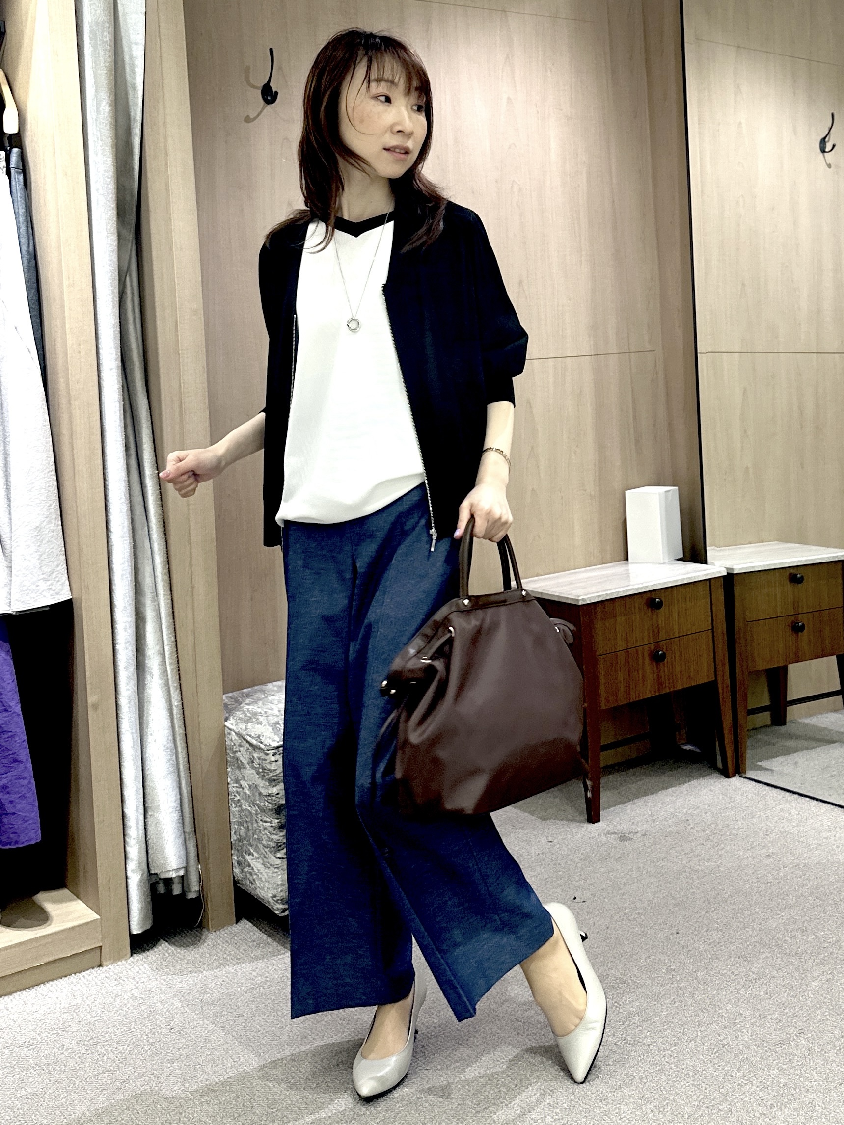 Miwaさんの「UNTITLED｜【11色展開/体型カバー】前後2WAYフレンチスリーブニット」を使ったコーディネート