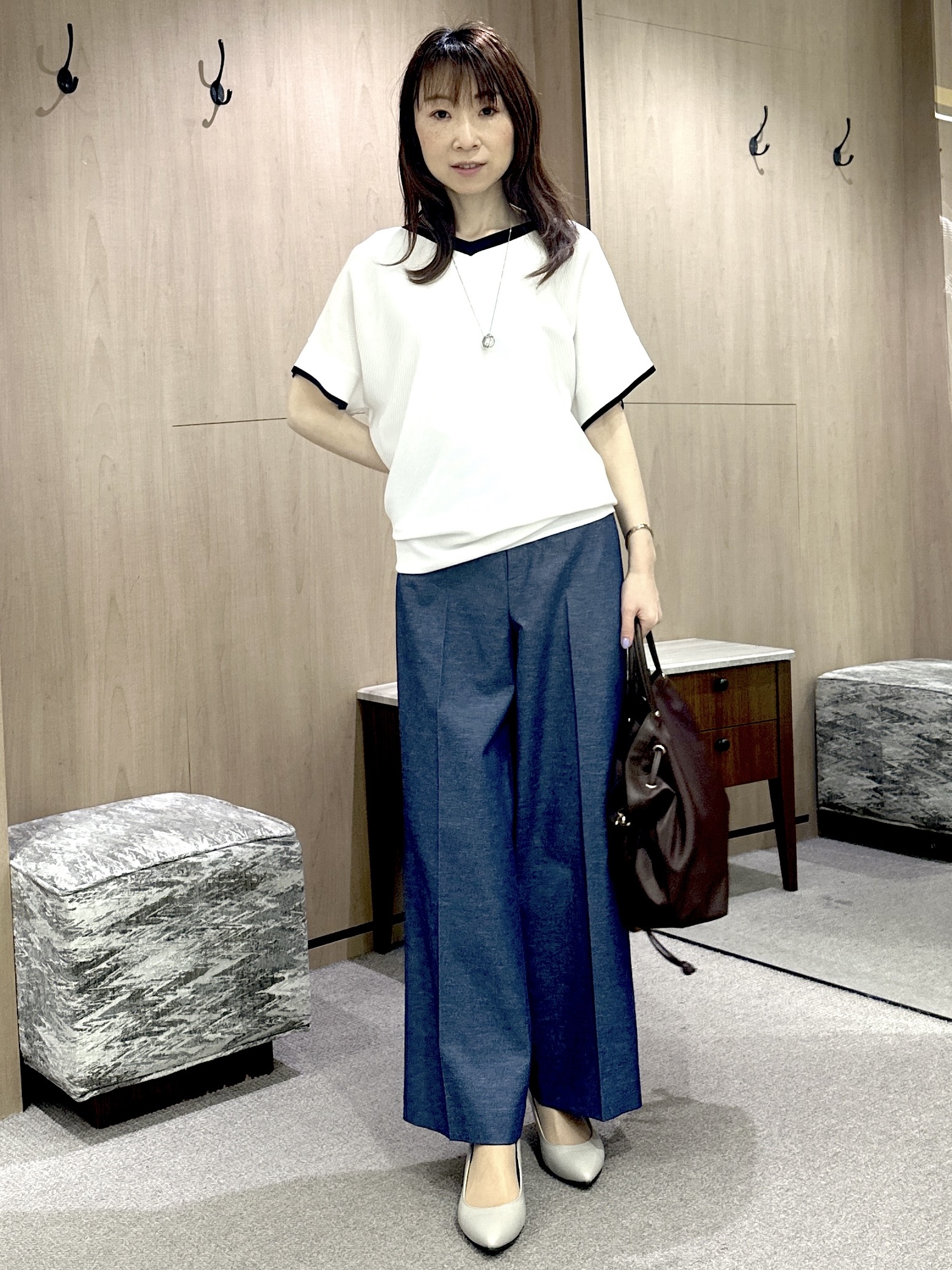 Miwaさんの「UNTITLED｜【11色展開/体型カバー】前後2WAYフレンチスリーブニット」を使ったコーディネート