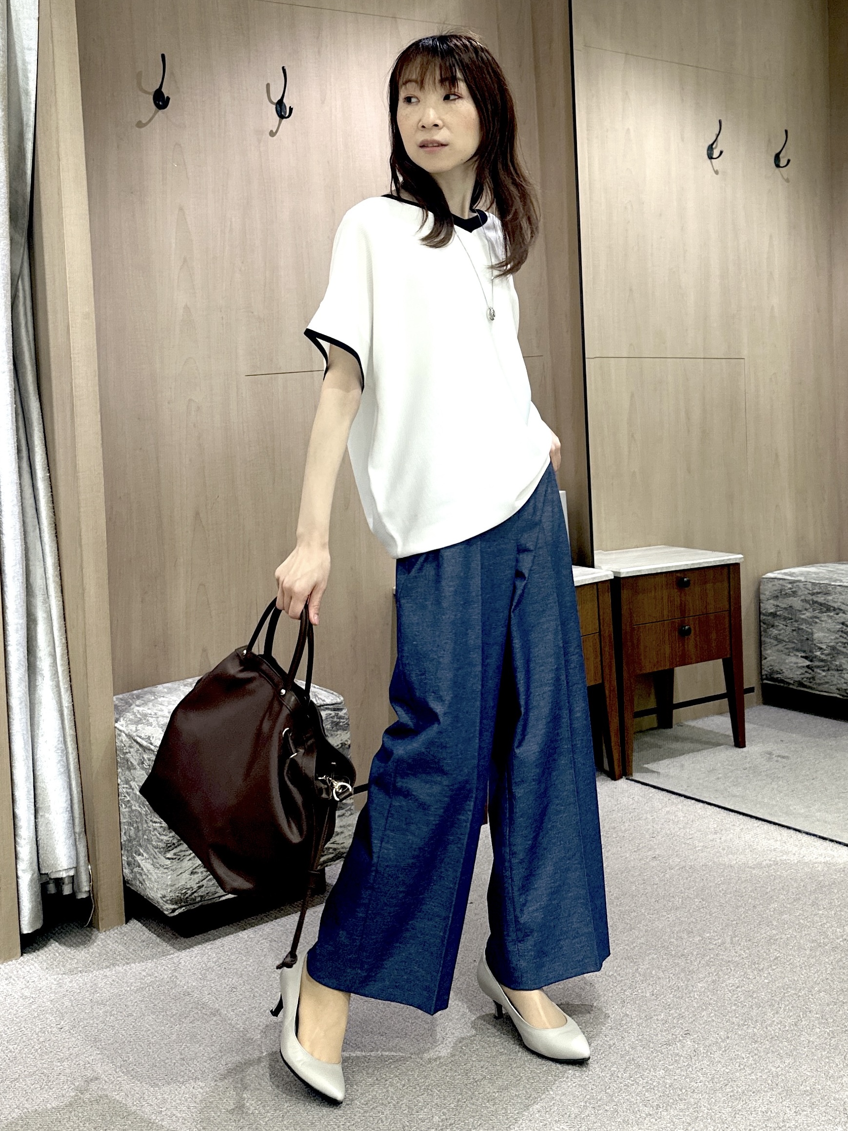 Miwaさんの「UNTITLED｜【11色展開/体型カバー】前後2WAYフレンチスリーブニット」を使ったコーディネート