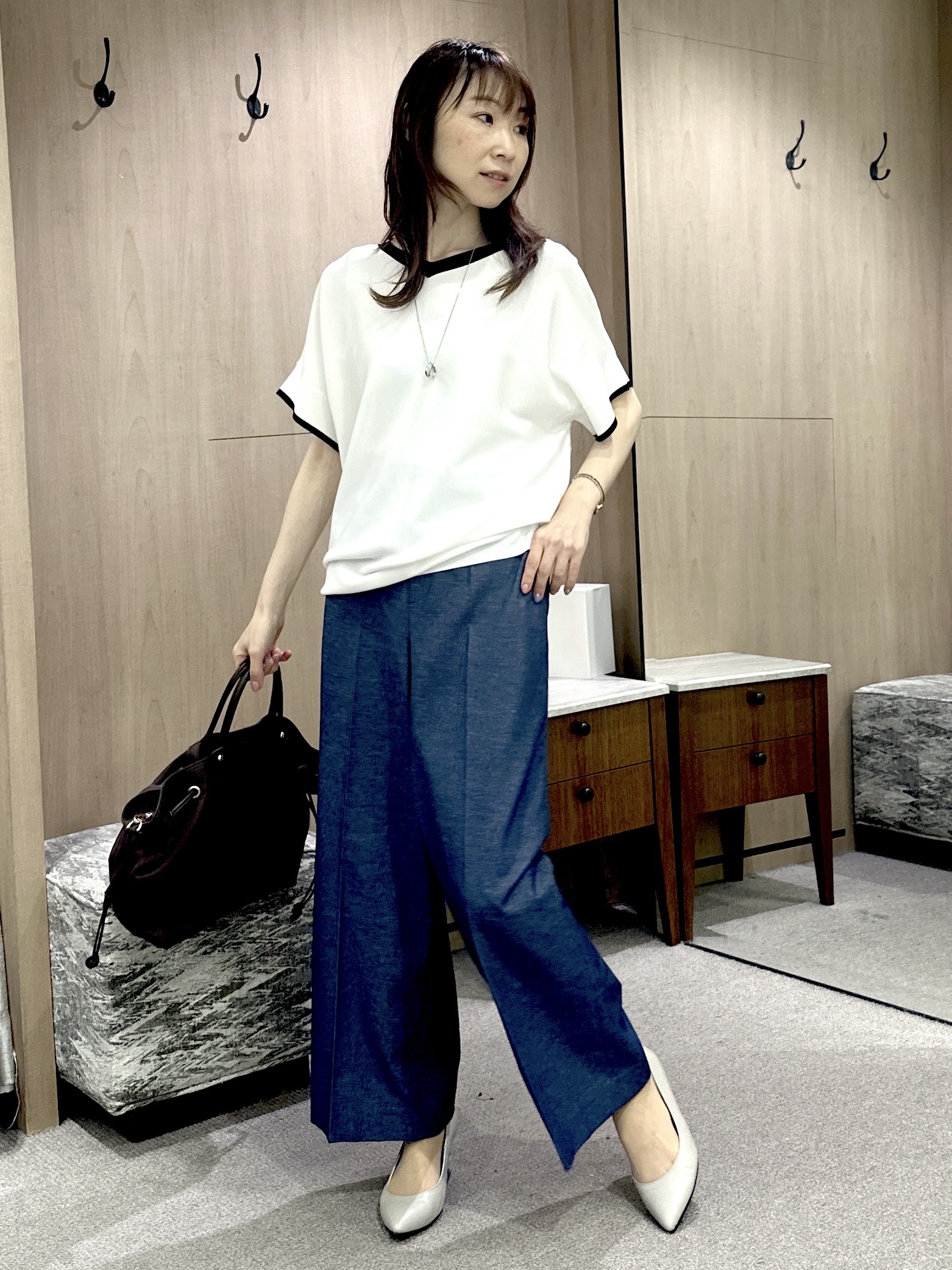 Miwaさんの「UNTITLED｜【11色展開/体型カバー】前後2WAYフレンチスリーブニット」を使ったコーディネート