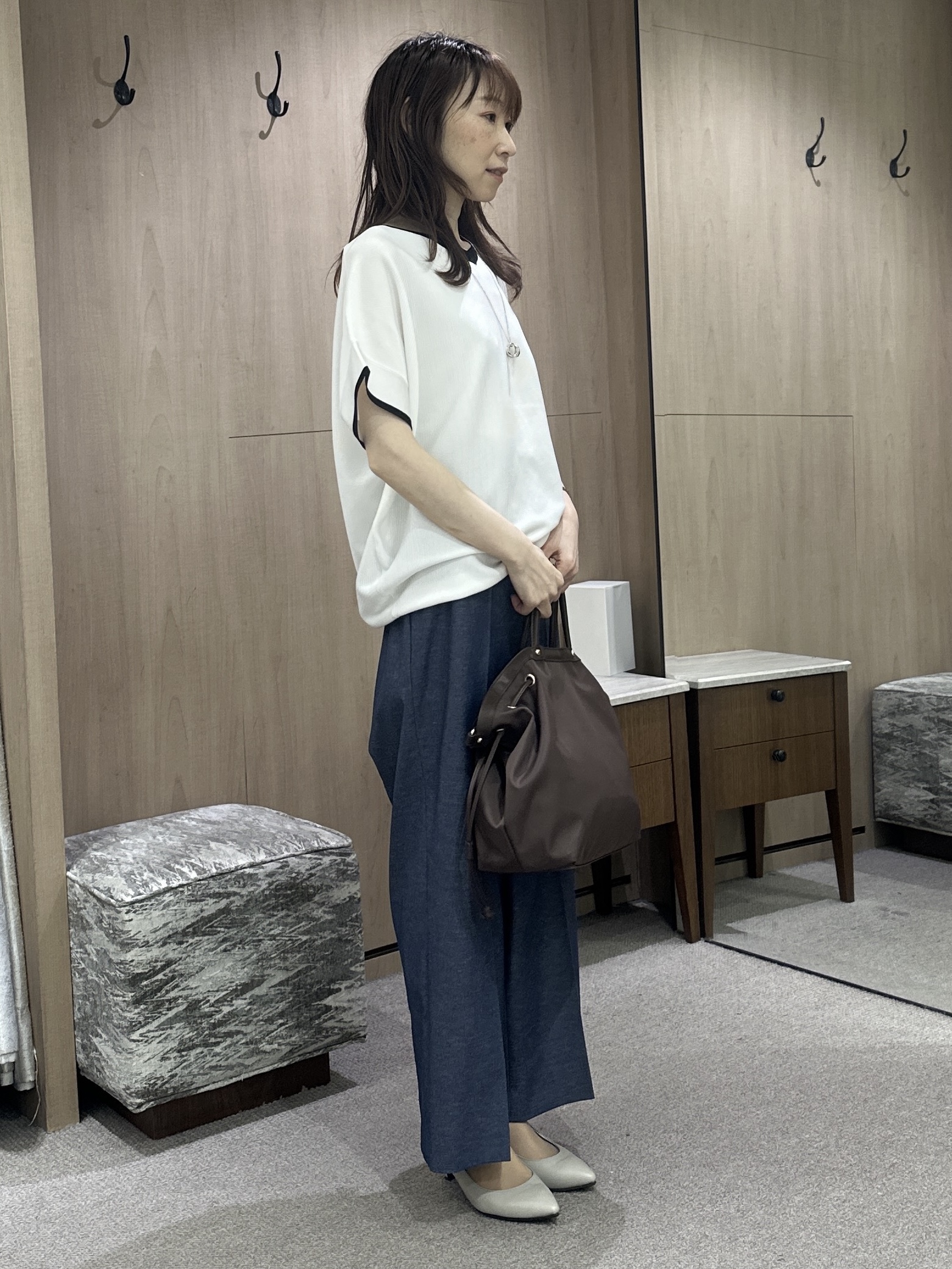 Miwaさんの「UNTITLED｜【11色展開/体型カバー】前後2WAYフレンチスリーブニット」を使ったコーディネート