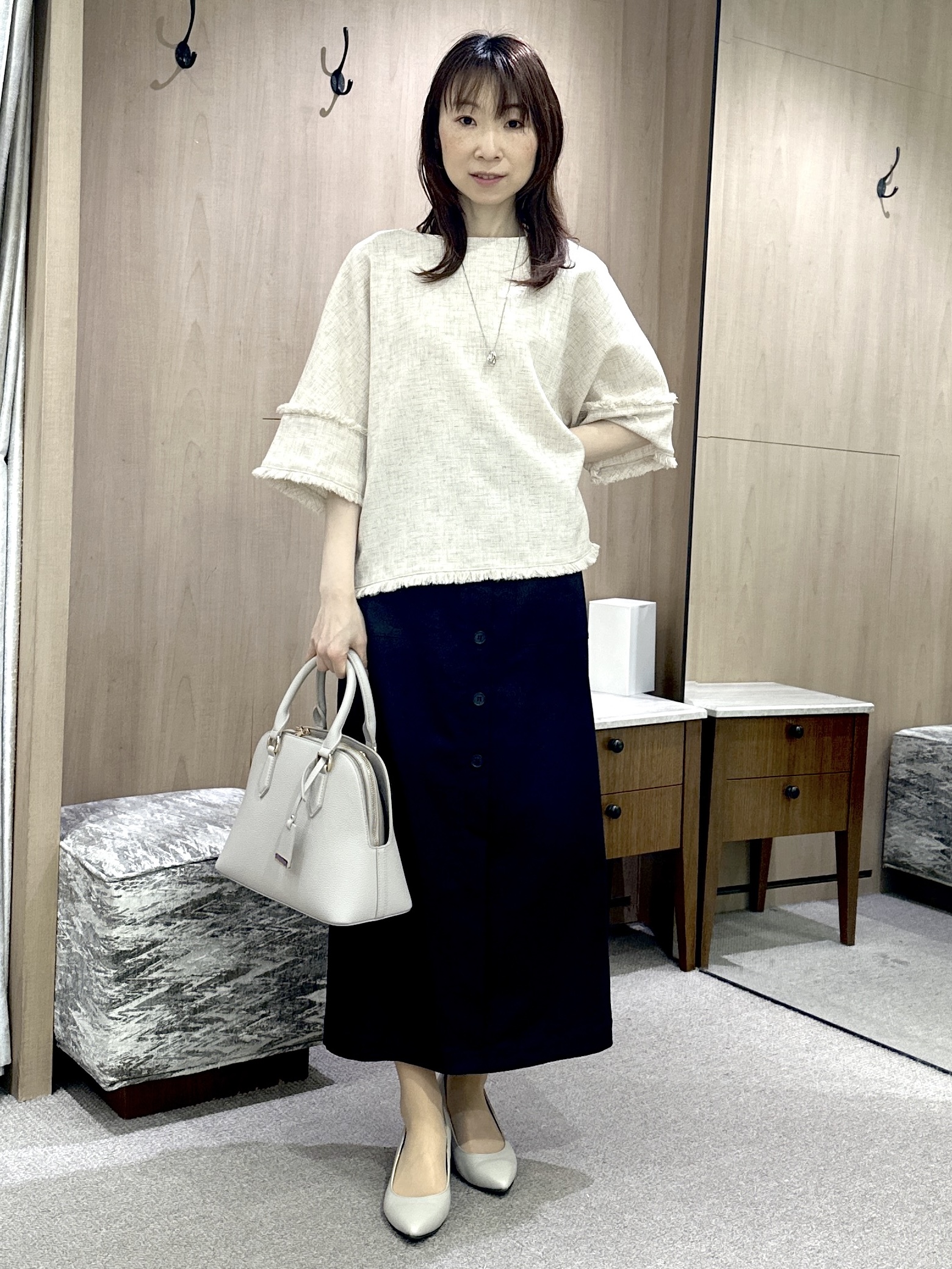 Miwaさんの「UNTITLED｜【シワになりにくい/セットアップ可/接触冷感】ハーフスリーブジャケット」を使ったコーディネート