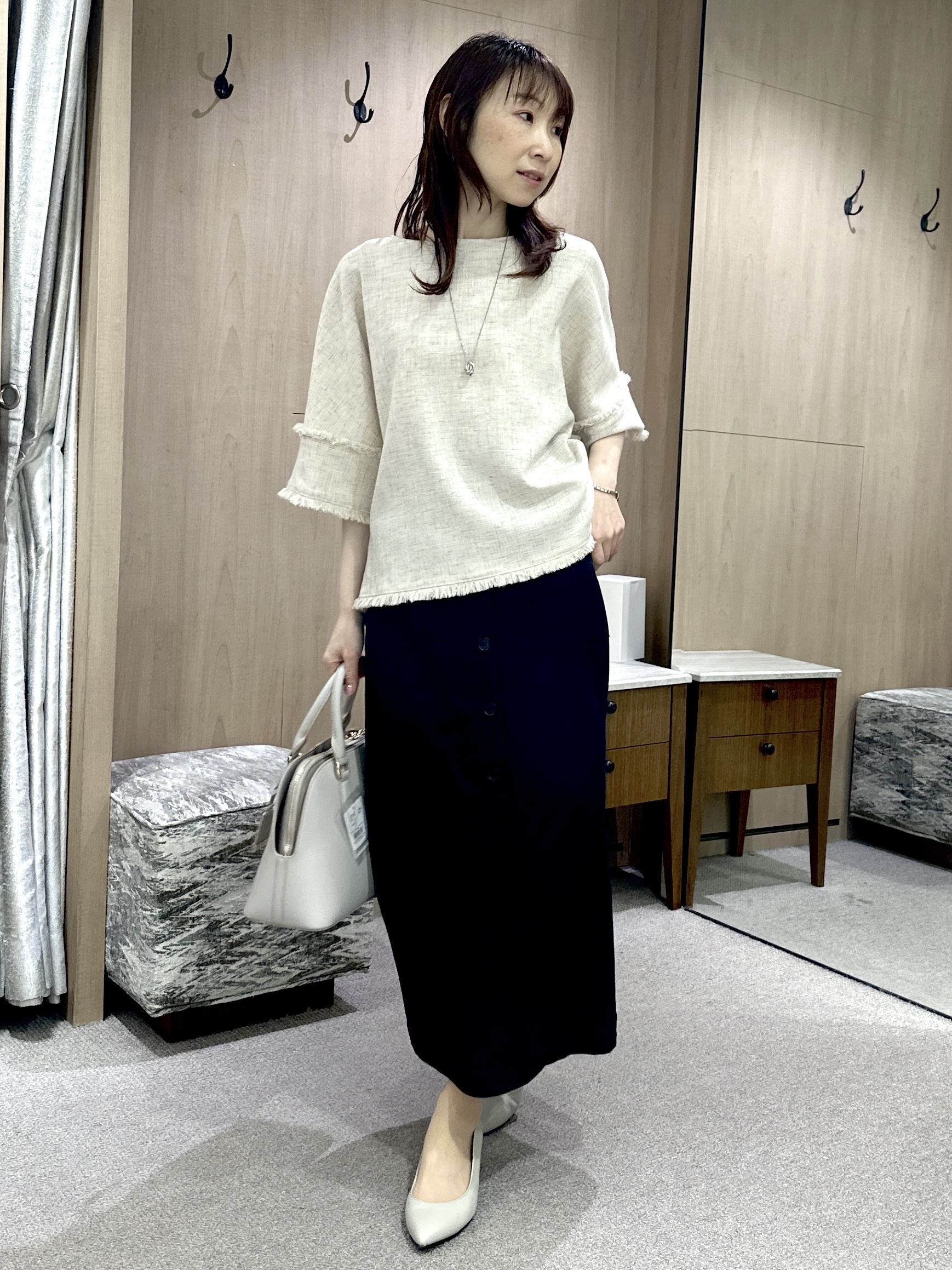 Miwaさんの「UNTITLED｜【シワになりにくい/セットアップ可/接触冷感】ハーフスリーブジャケット」を使ったコーディネート