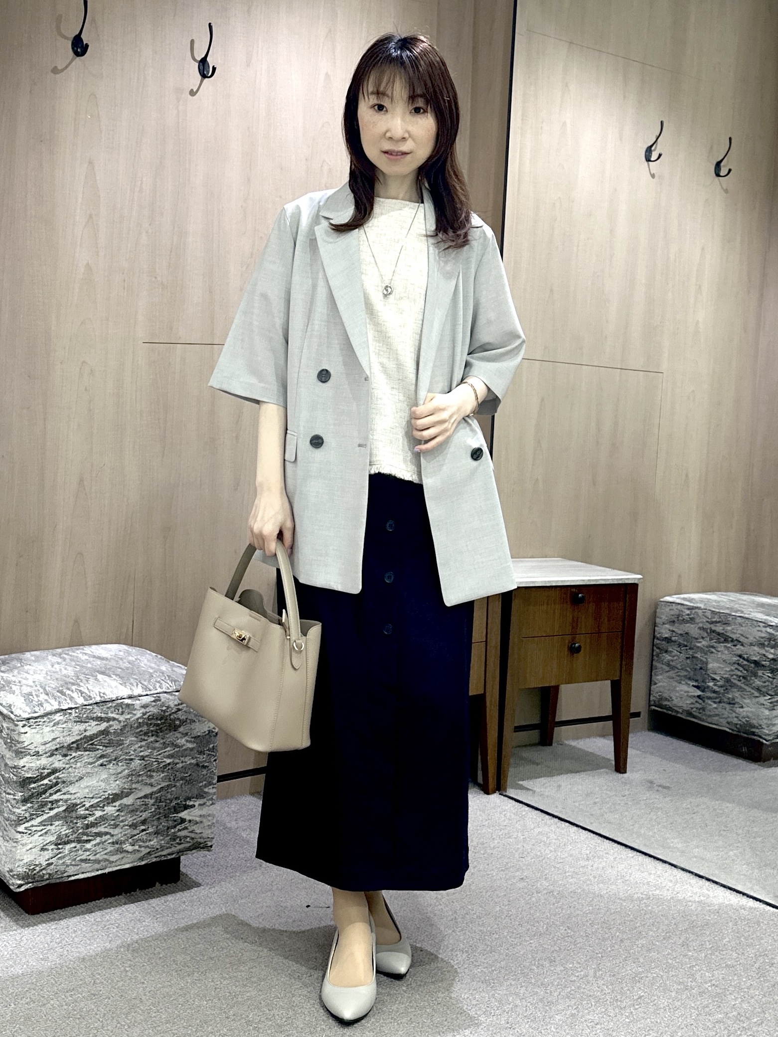 Miwaさんの「UNTITLED｜【シワになりにくい/セットアップ可/接触冷感】ハーフスリーブジャケット」を使ったコーディネート