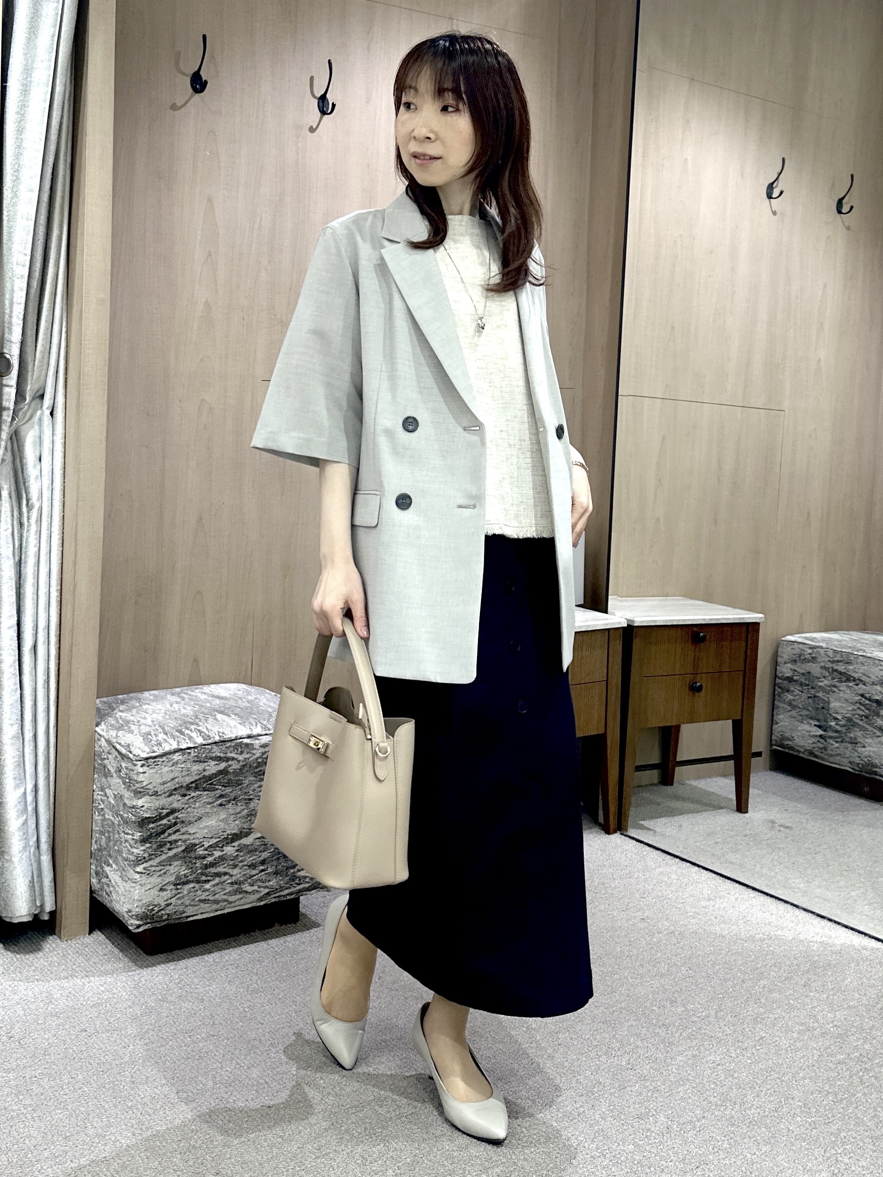 Miwaさんの「UNTITLED｜【シワになりにくい/セットアップ可/接触冷感】ハーフスリーブジャケット」を使ったコーディネート