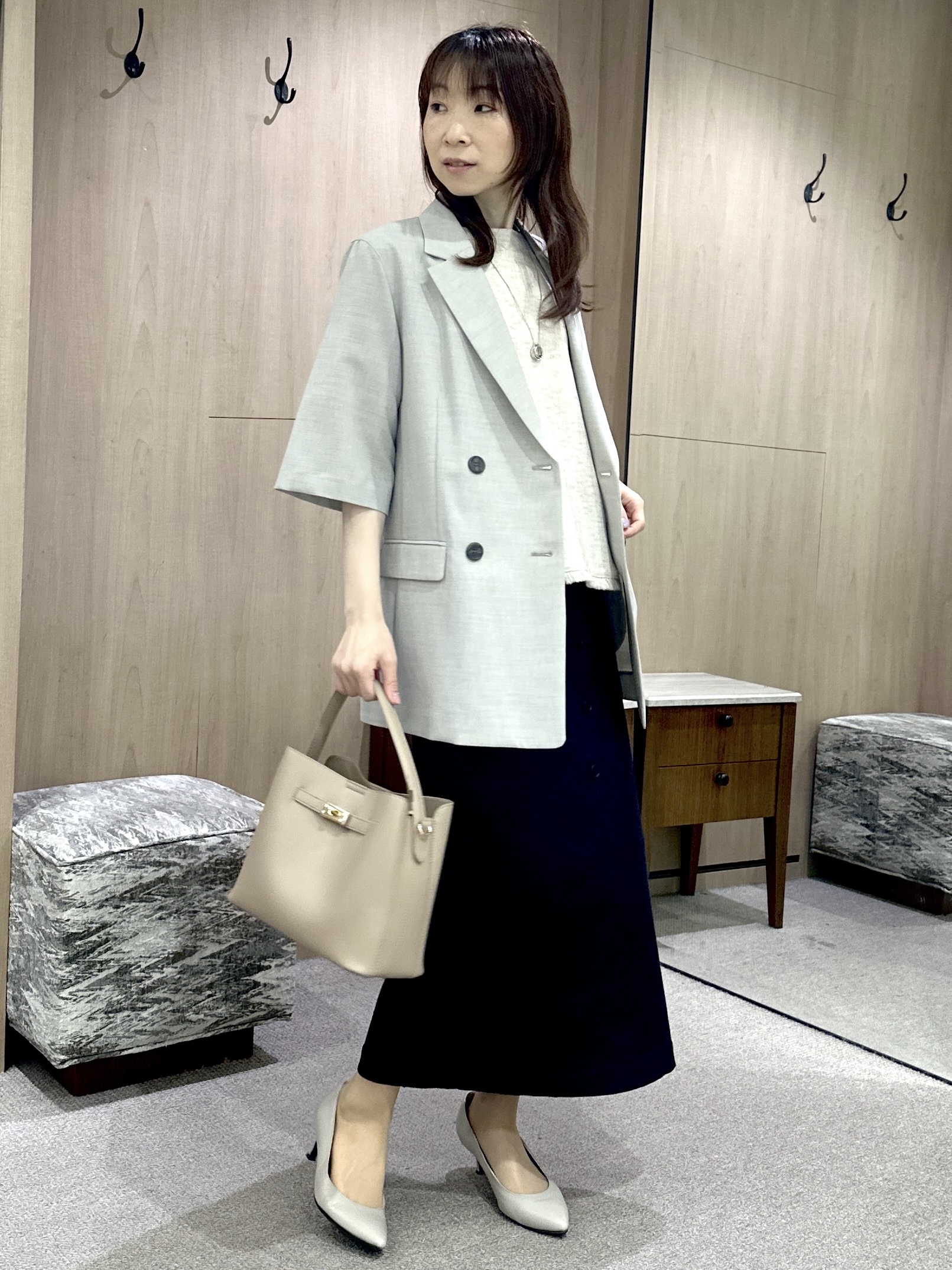 Miwaさんの「UNTITLED｜【シワになりにくい/セットアップ可/接触冷感】ハーフスリーブジャケット」を使ったコーディネート
