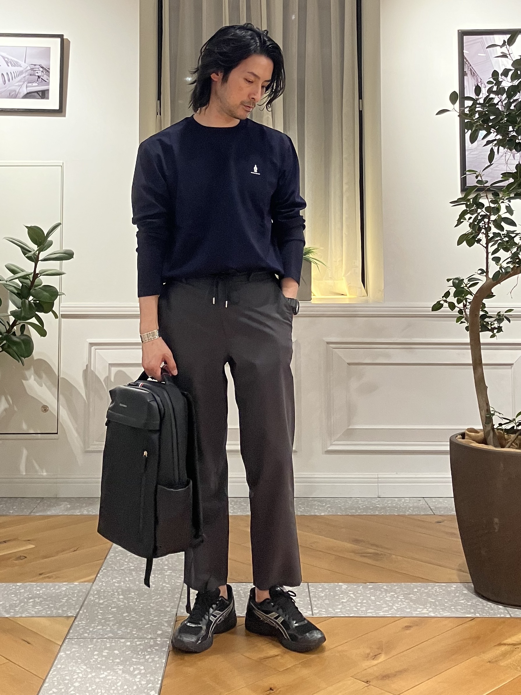 junyaさんの「DRESSTERIOR｜【接触冷感/UVカット/抗菌防臭/しわ防止】クールデオドラント ロングTシャツ」を使ったコーディネート