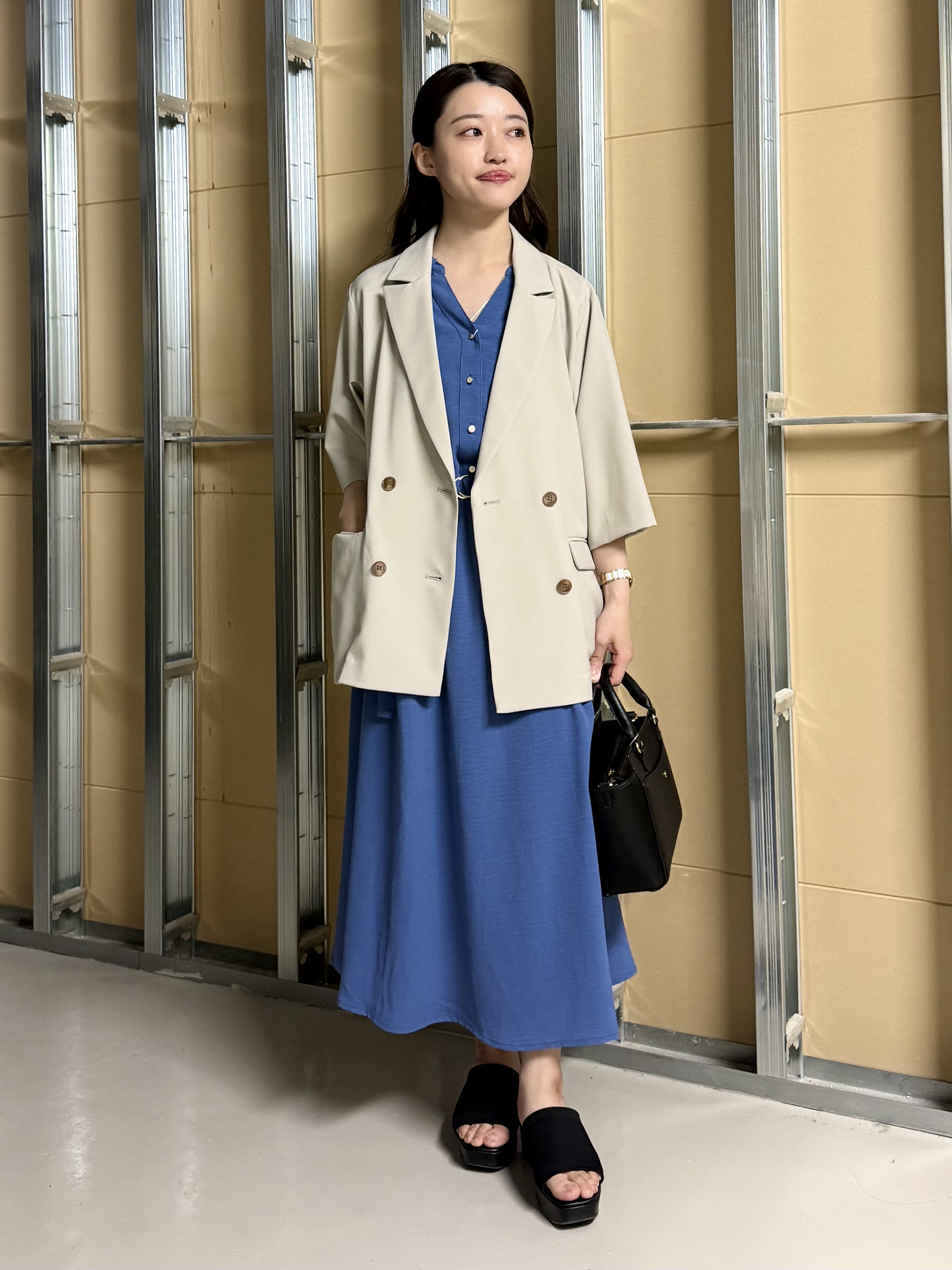 sahoさんの「THE SHOP TK｜【セットアップ可】麻調ダブルブレスト 6分袖ジャケット」を使ったコーディネート