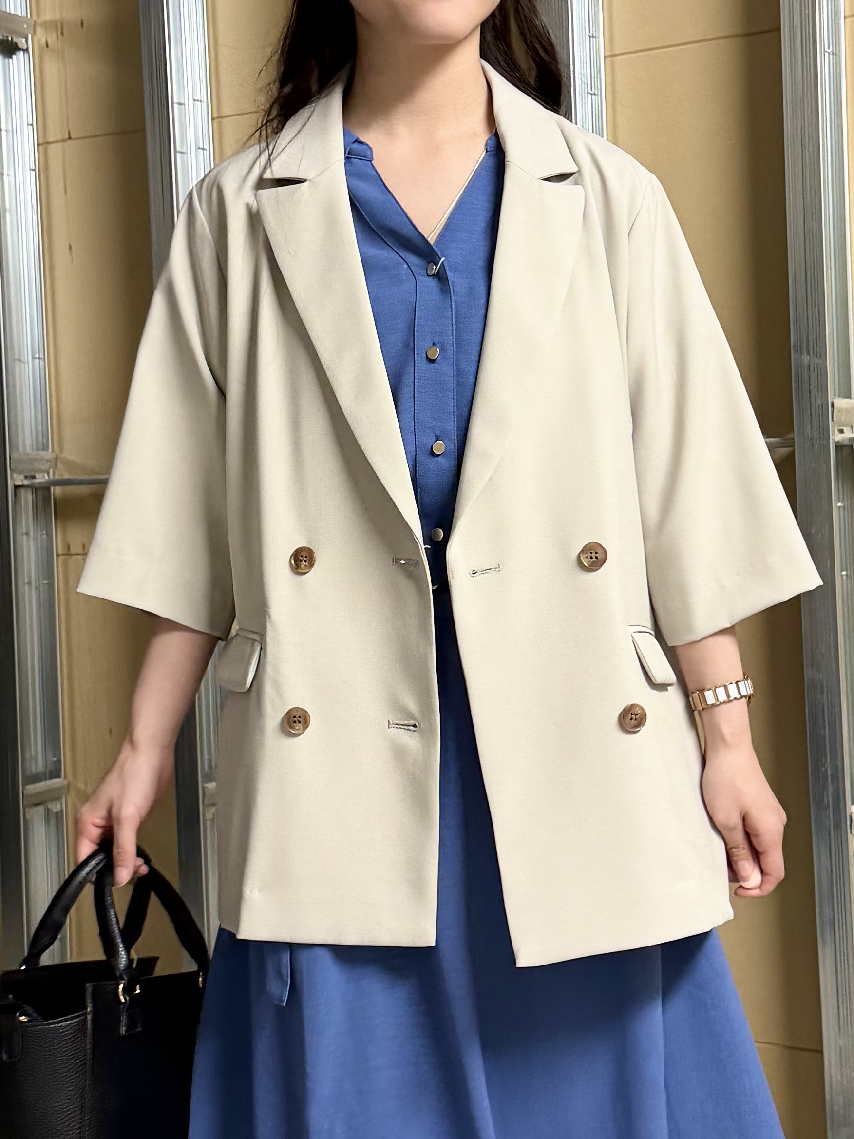 sahoさんの「THE SHOP TK｜【セットアップ可】麻調ダブルブレスト 6分袖ジャケット」を使ったコーディネート