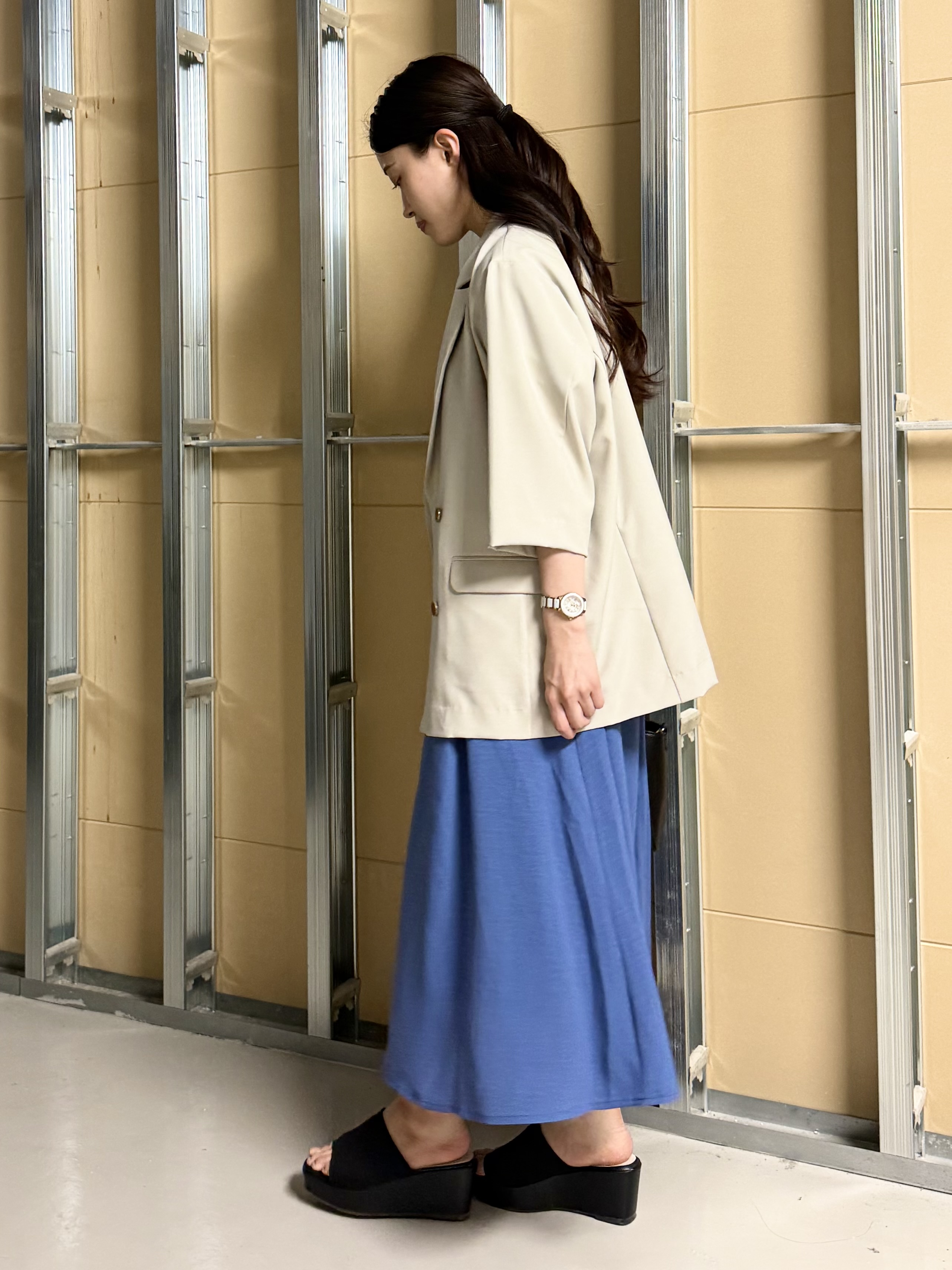 sahoさんの「THE SHOP TK｜【セットアップ可】麻調ダブルブレスト 6分袖ジャケット」を使ったコーディネート