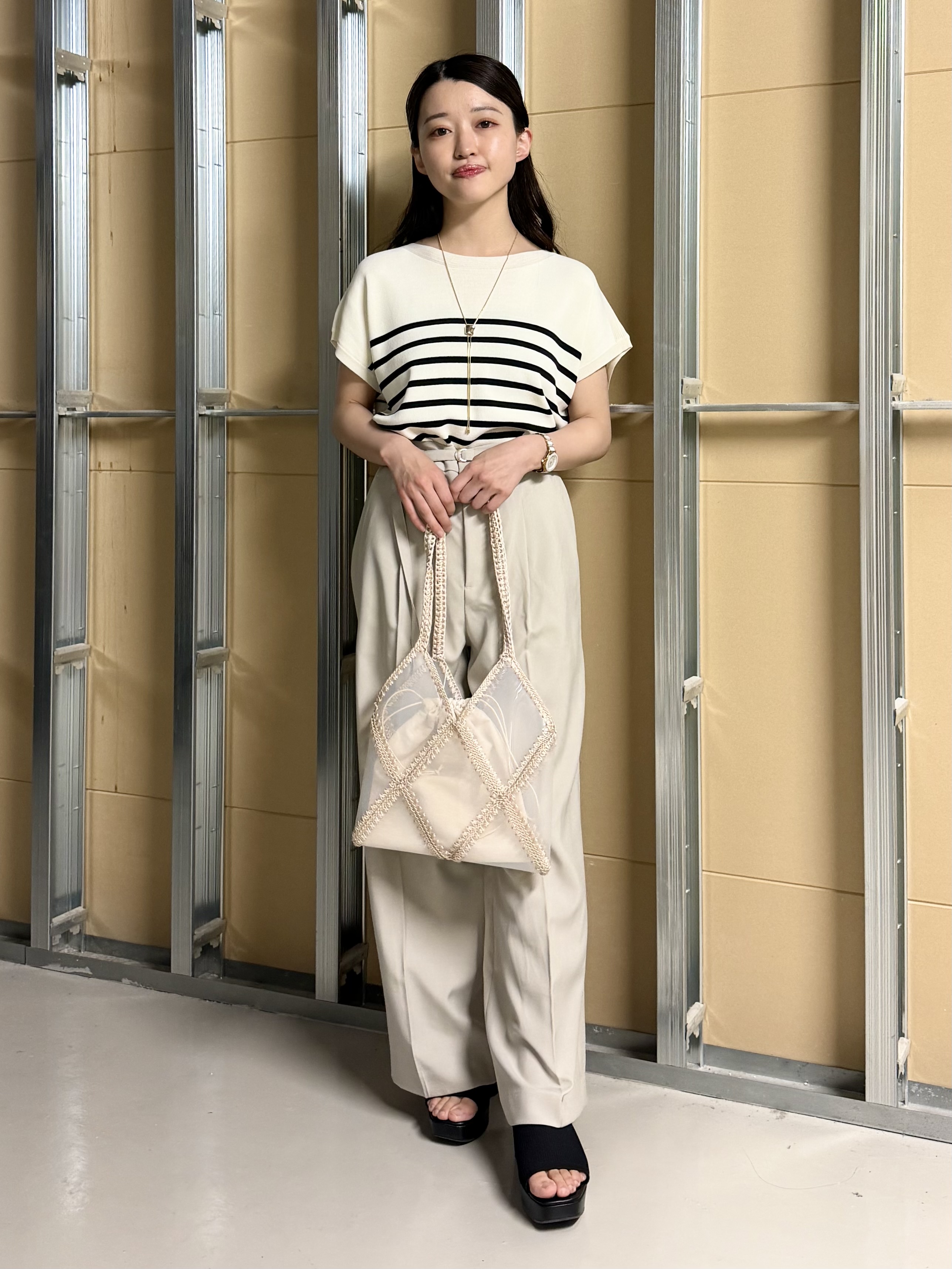 sahoさんの「THE SHOP TK｜【S-XL/ひんやりタッチ】多機能フレンチスリーブニット 洗濯機OK/UVケア/毛玉になりにくい」を使ったコーディネート