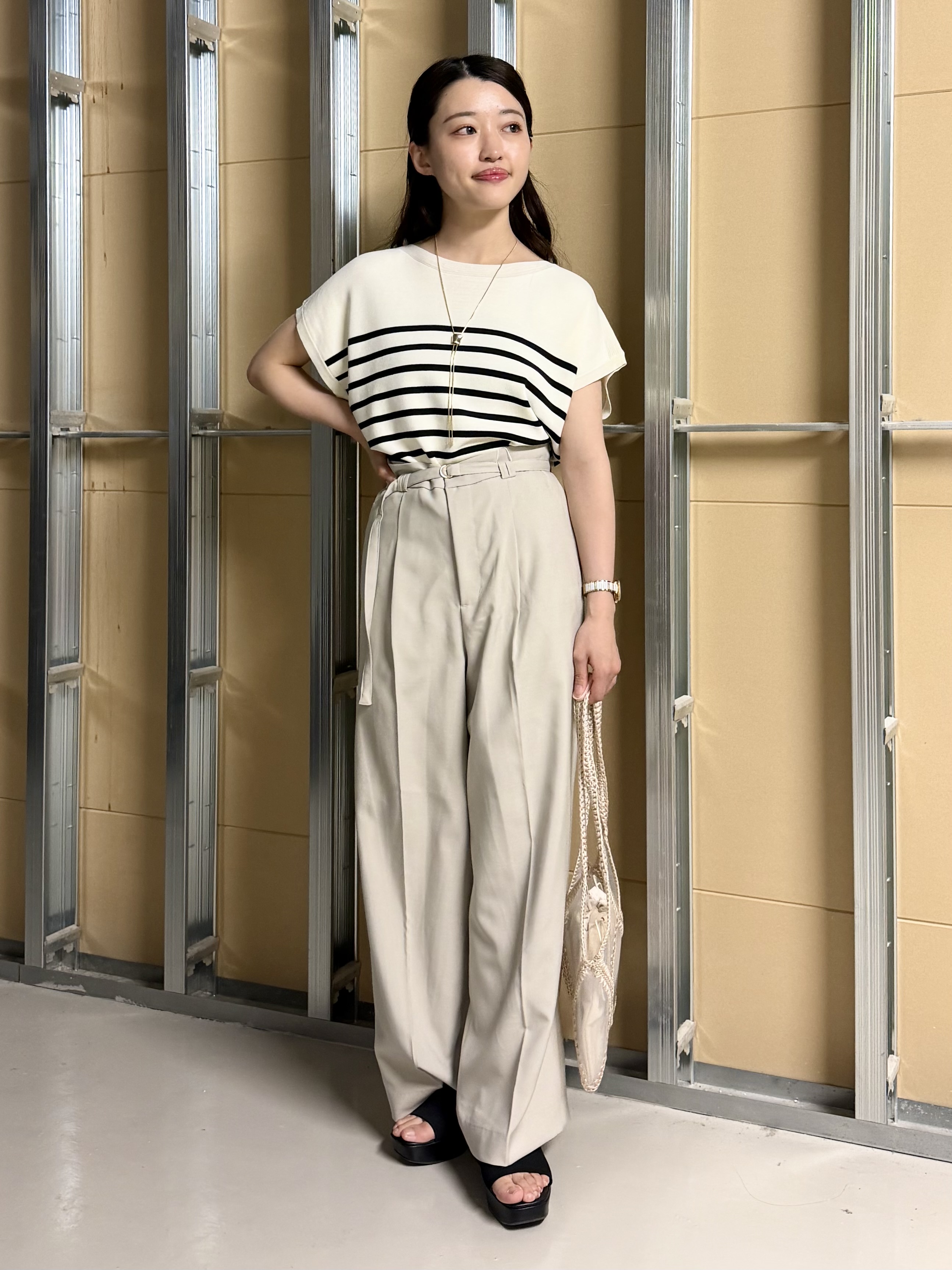 sahoさんの「THE SHOP TK｜【S-XL/ひんやりタッチ】多機能フレンチスリーブニット 洗濯機OK/UVケア/毛玉になりにくい」を使ったコーディネート