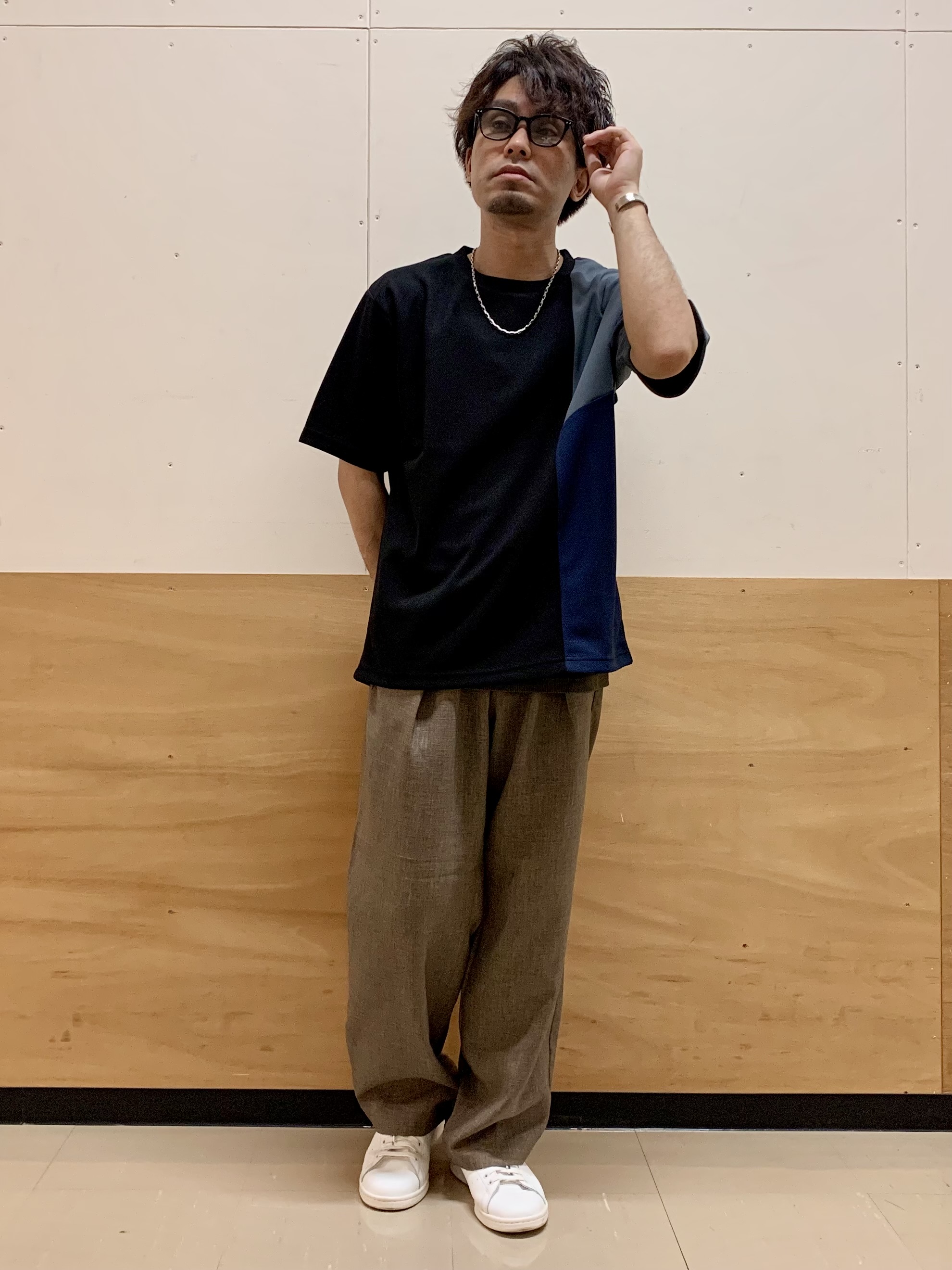MATUさんの「THE SHOP TK｜【一枚で着映える】パターンブロッキング 半袖Tシャツ 洗濯機OK」を使ったコーディネート