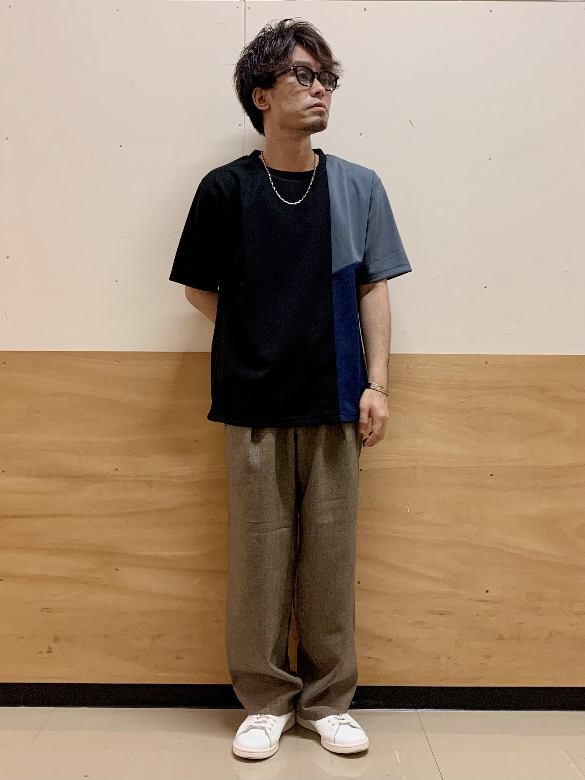 MATUさんの「THE SHOP TK｜【一枚で着映える】パターンブロッキング 半袖Tシャツ 洗濯機OK」を使ったコーディネート