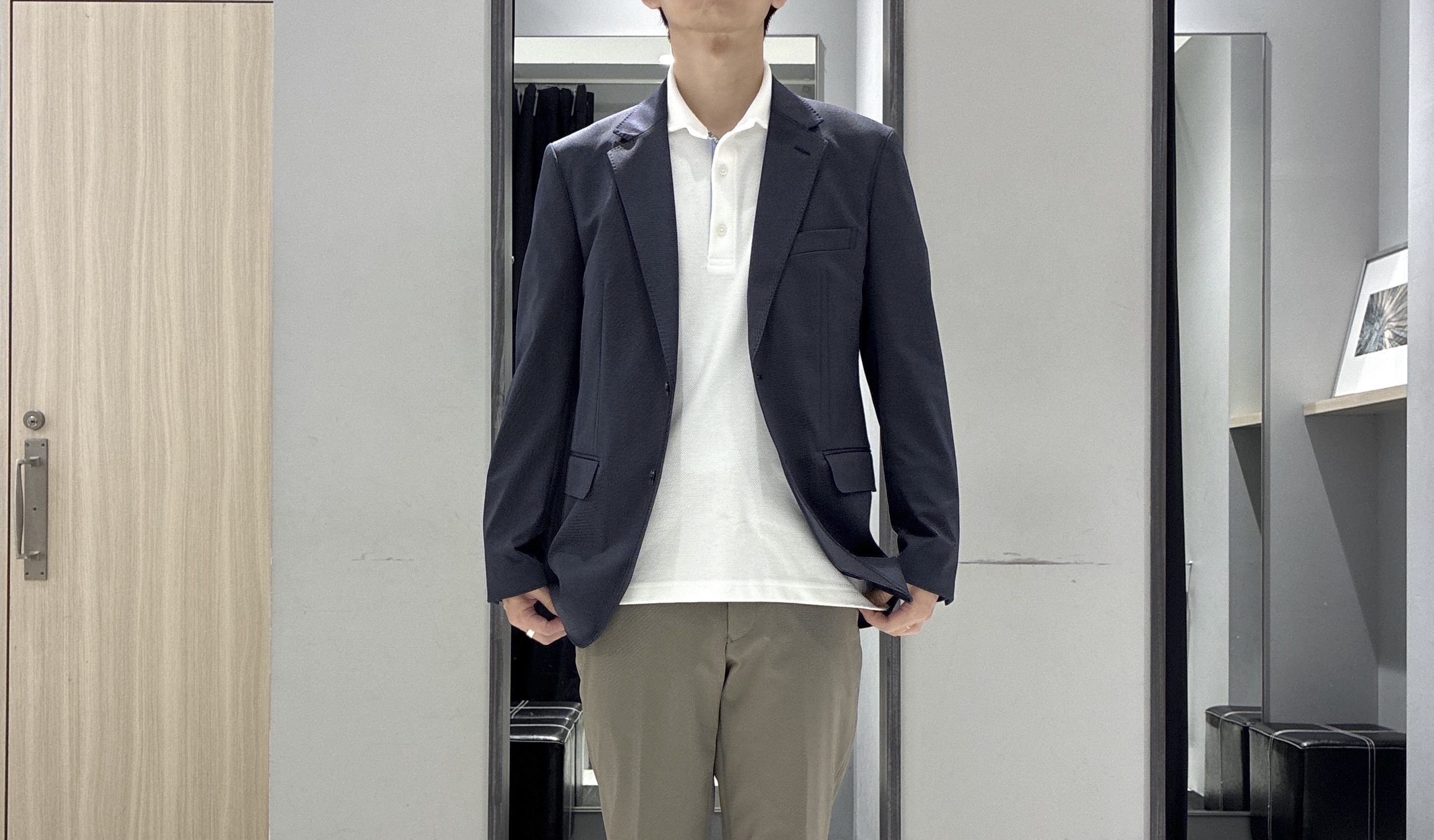 わいずみさんの「TAKEO KIKUCHI｜【360&deg;ストレッチ/軽量】None Of Stress ライト ジャケット（セットアップ対応）」を使ったコーディネート