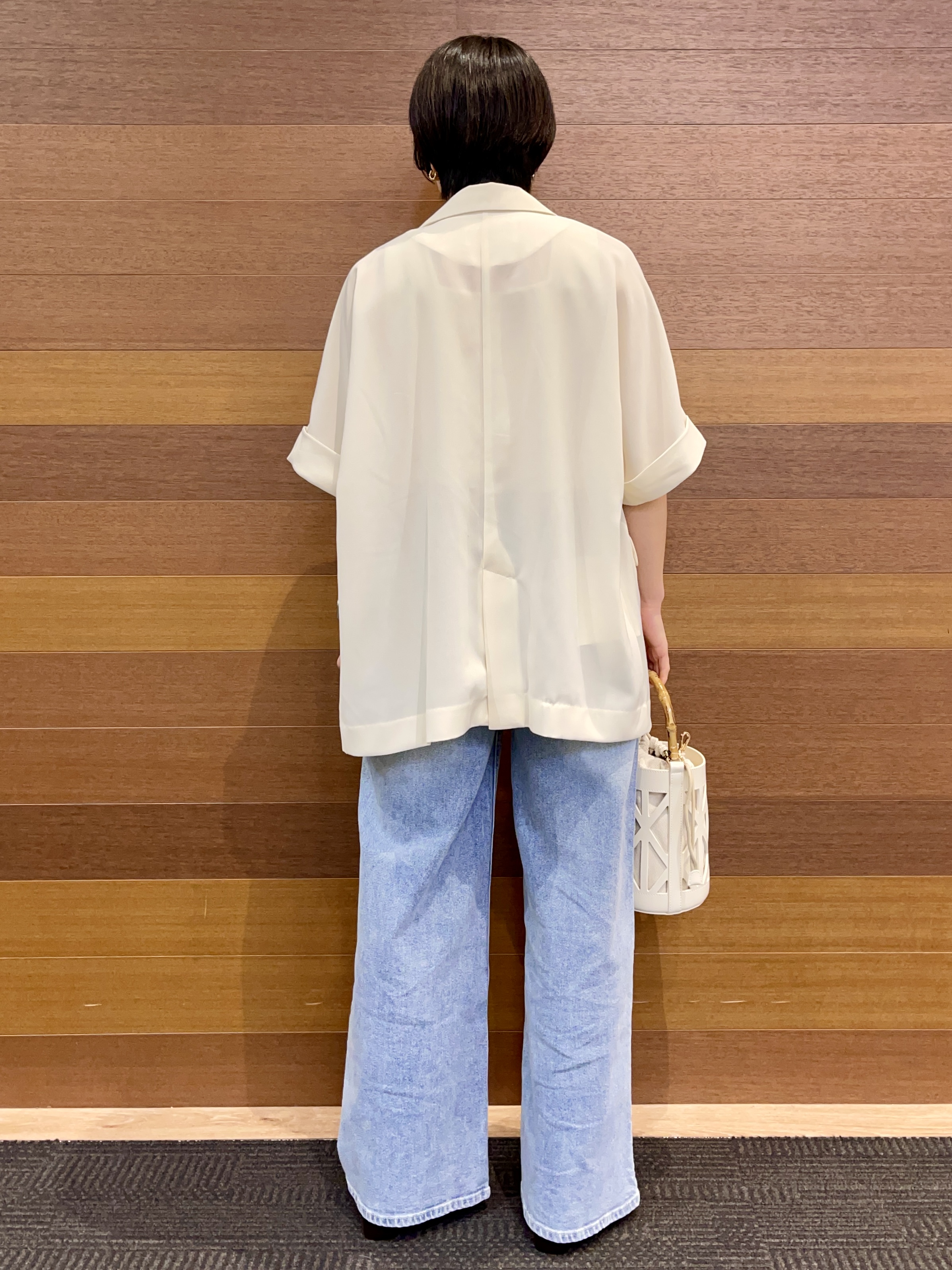 umiさんの「OPAQUE.CLIP｜【接触冷感／吸水速乾／防シワ】リネンライクテーラードジャケット《洗濯機OK》」を使ったコーディネート