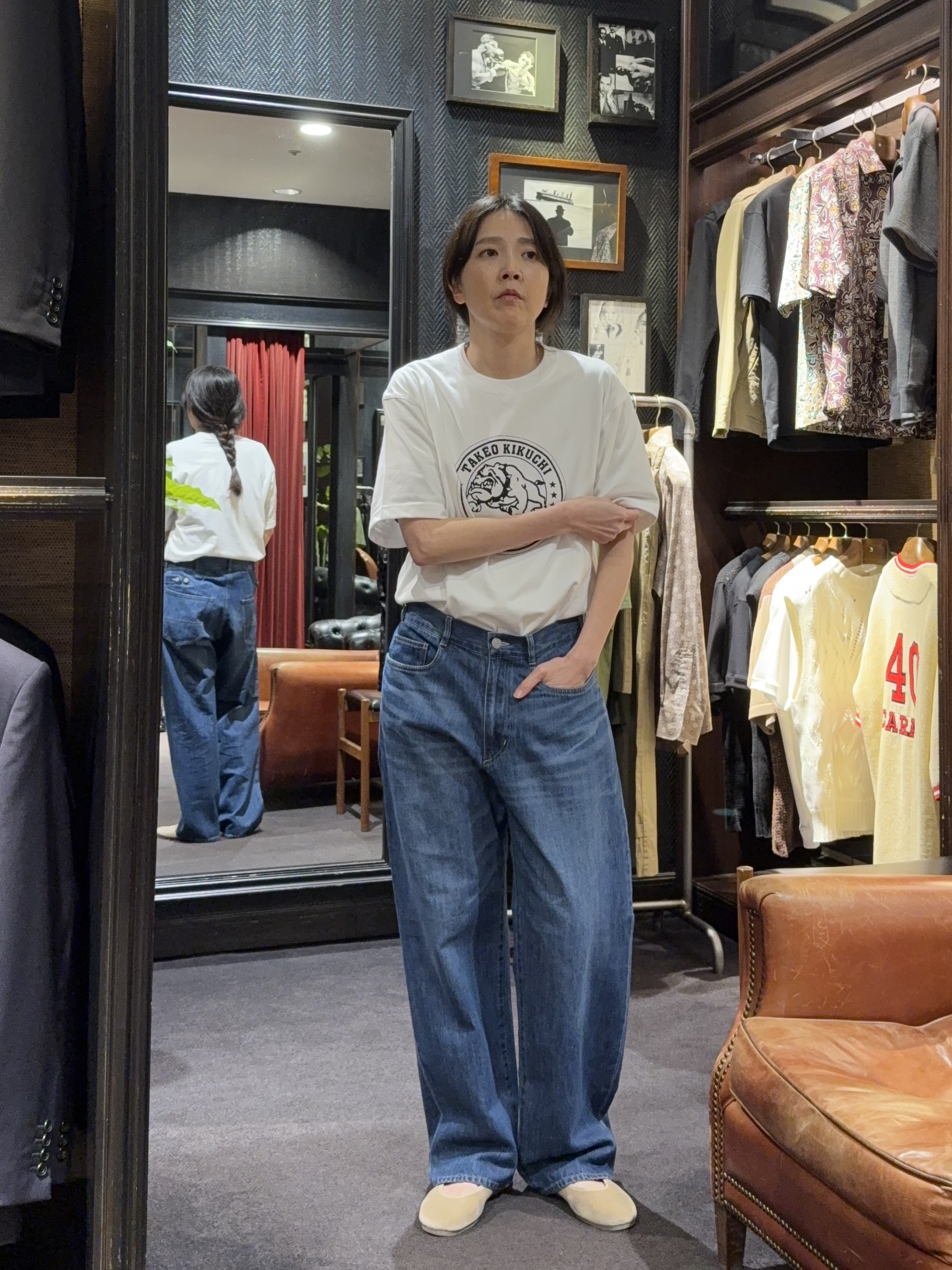 神野（jinno）さんの「TAKEO KIKUCHI｜ダイヤ柄透かし編みニットべスト」を使ったコーディネート