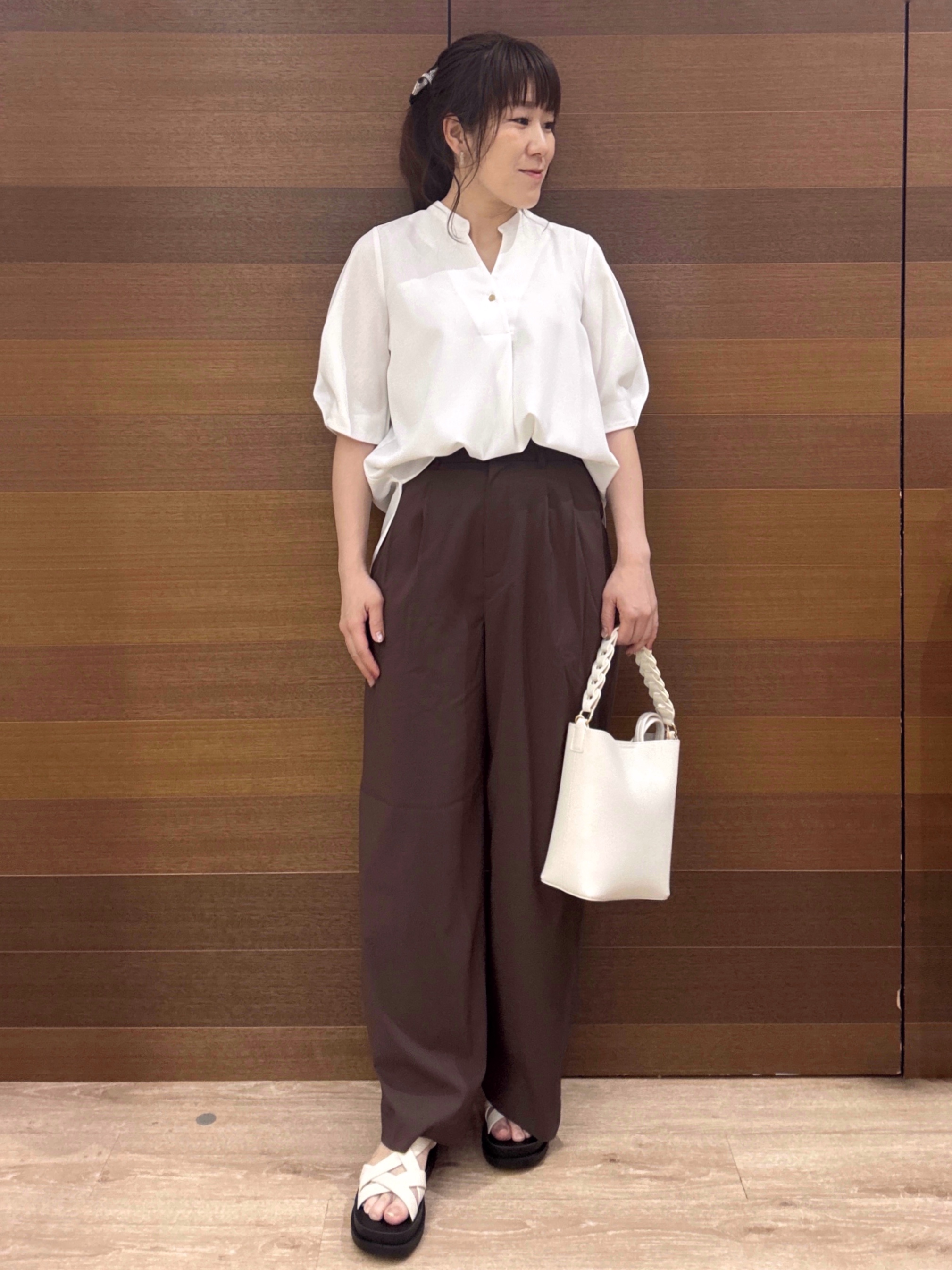 maichiさんの「OPAQUE.CLIP｜【ストレッチ／防シワ／洗濯機OK】タックスリーブブラウス《SS～LL／6col／セットアップ可》」を使ったコーディネート
