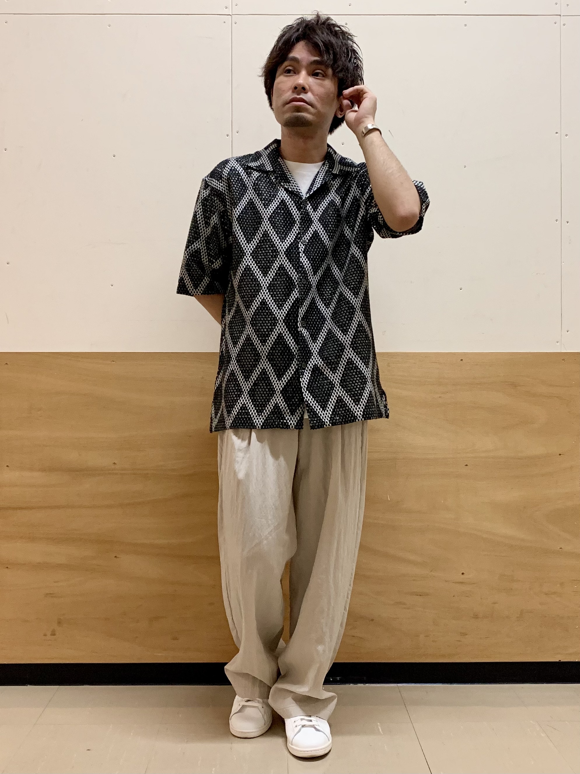 MATUさんの「THE SHOP TK｜アーガイル柄 レース半袖シャツ 洗濯機OK」を使ったコーディネート