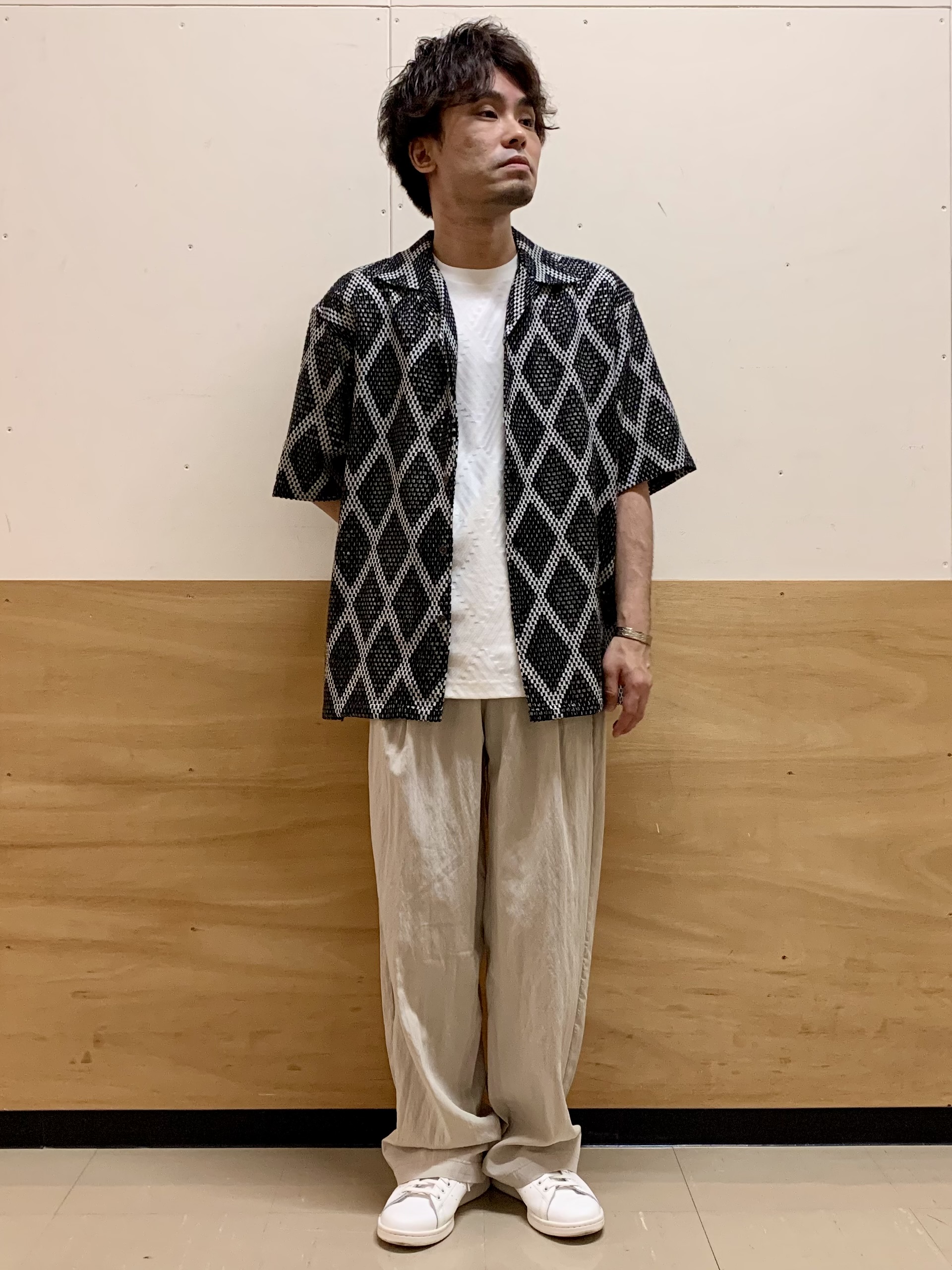 MATUさんの「THE SHOP TK｜アーガイル柄 レース半袖シャツ 洗濯機OK」を使ったコーディネート