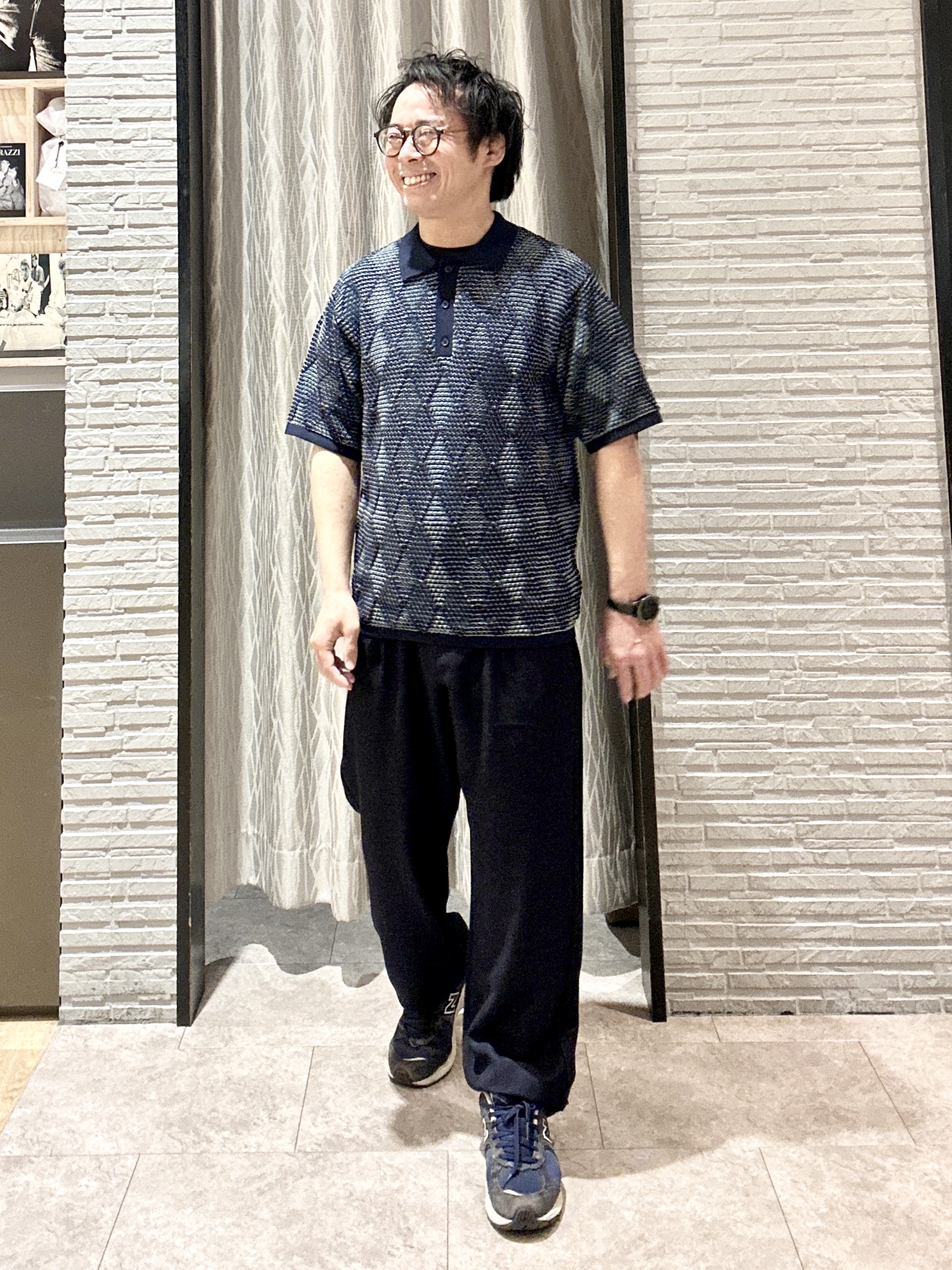 KENJI Iさんの「THE SHOP TK｜【主張しすぎない配色バランス】アーガイルメッシュポロ半袖Tシャツ 洗濯機OK」を使ったコーディネート