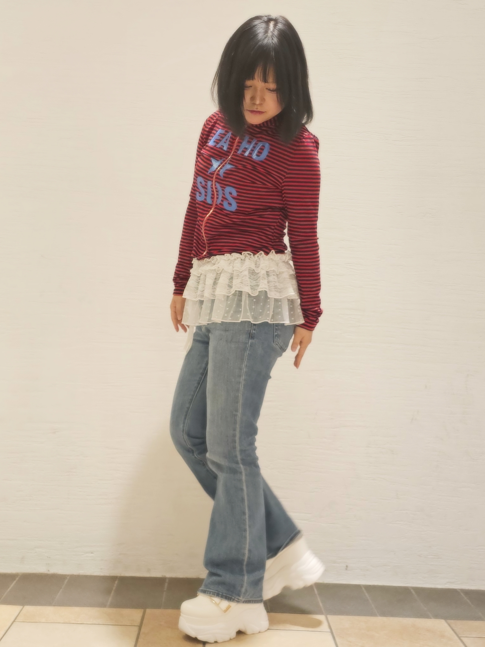 ayaneさんの「ESPERANZA｜ベルテッド厚底スニーカー」を使ったコーディネート