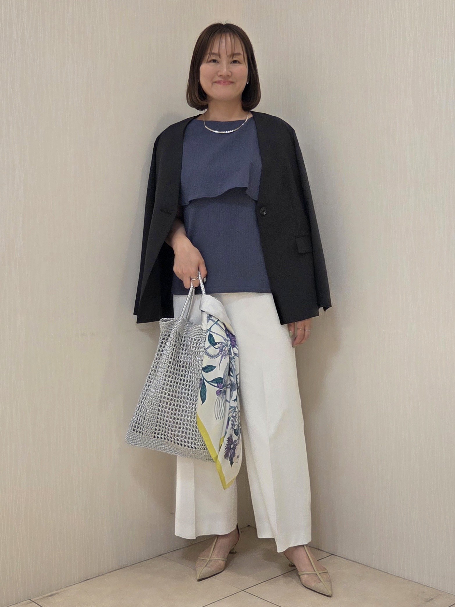 naokoさんの「UNTITLED｜【さらりと快適/セットアップ可/UV/接触冷感】スラブカラーレスジャケット」を使ったコーディネート
