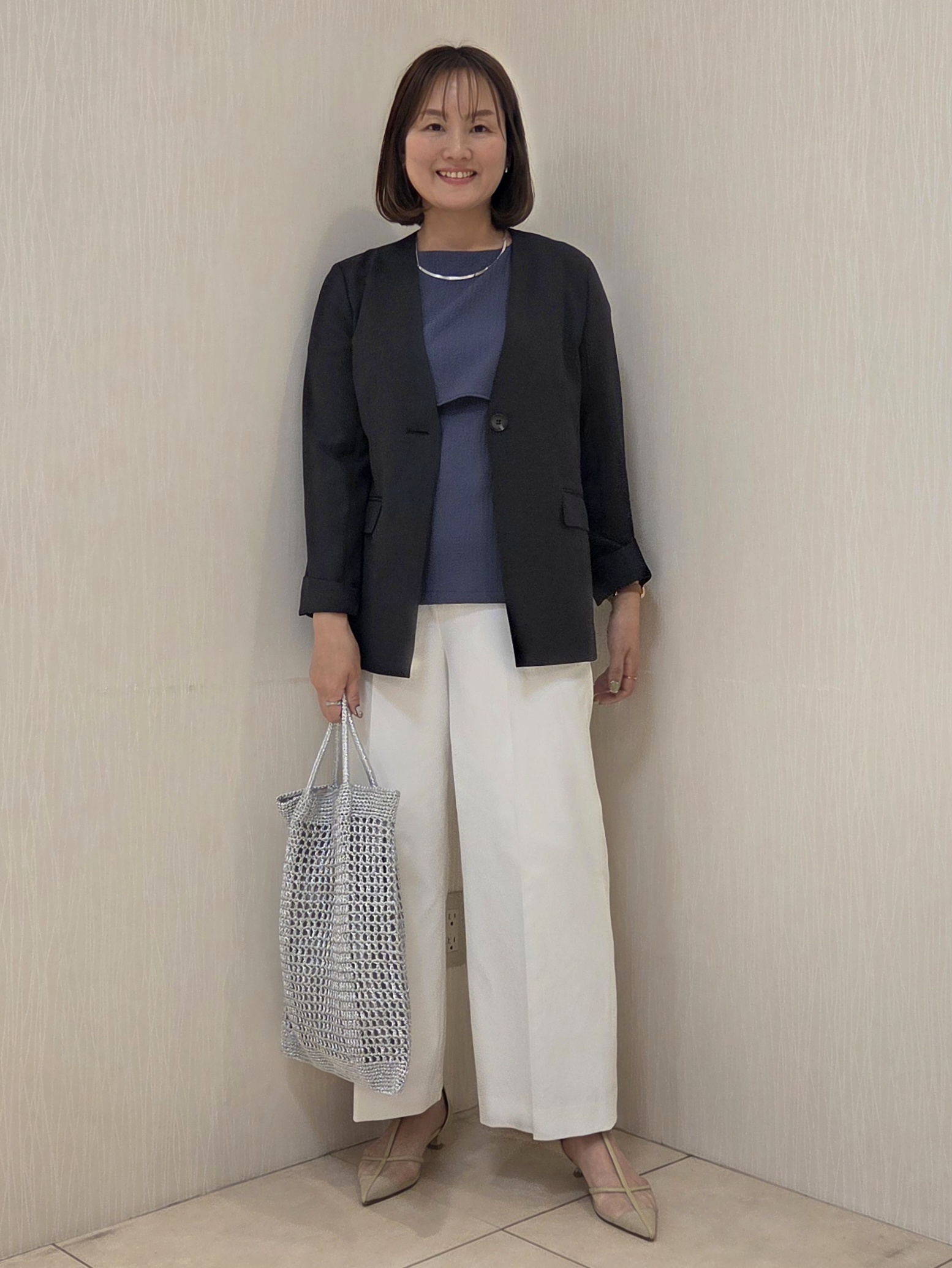 naokoさんの「UNTITLED｜【さらりと快適/セットアップ可/UV/接触冷感】スラブカラーレスジャケット」を使ったコーディネート