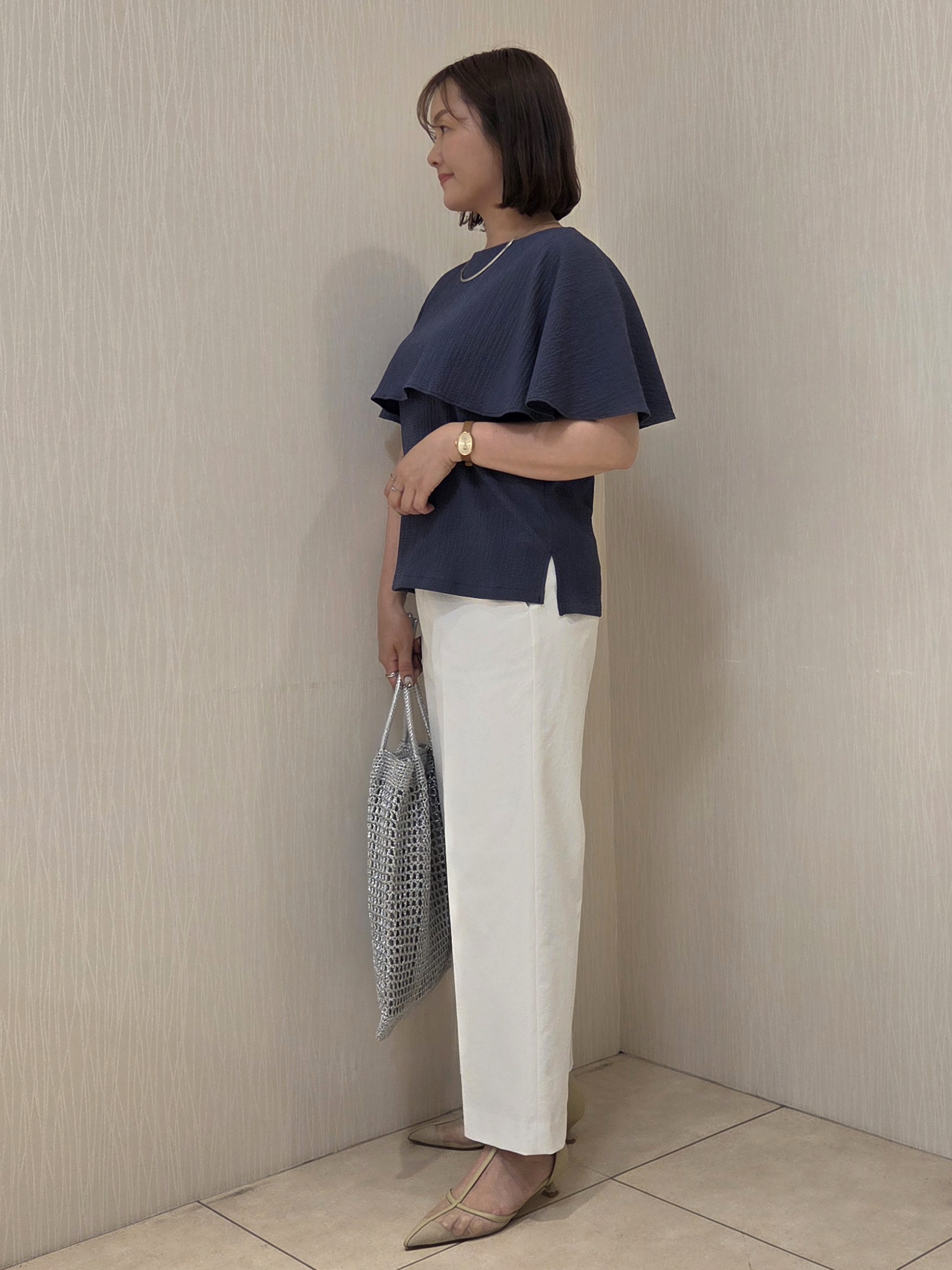 naokoさんの「UNTITLED｜【さらりと快適/セットアップ可/UV/接触冷感】スラブカラーレスジャケット」を使ったコーディネート